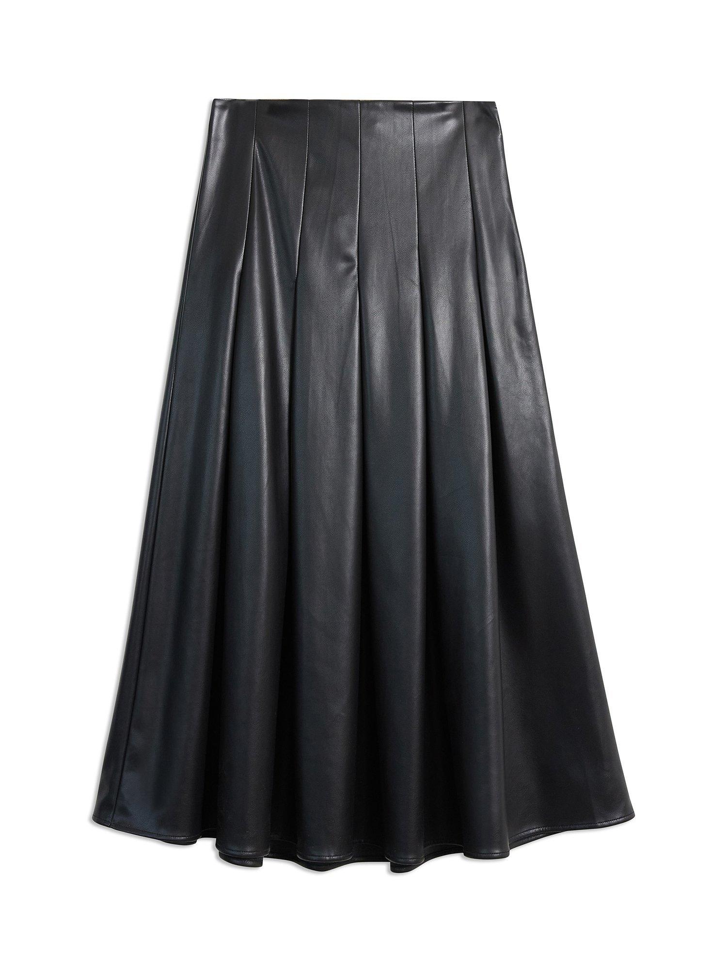 Product image 6 of 6, which shows Albaray Pleated Faux Leather Skirt, Black, 8