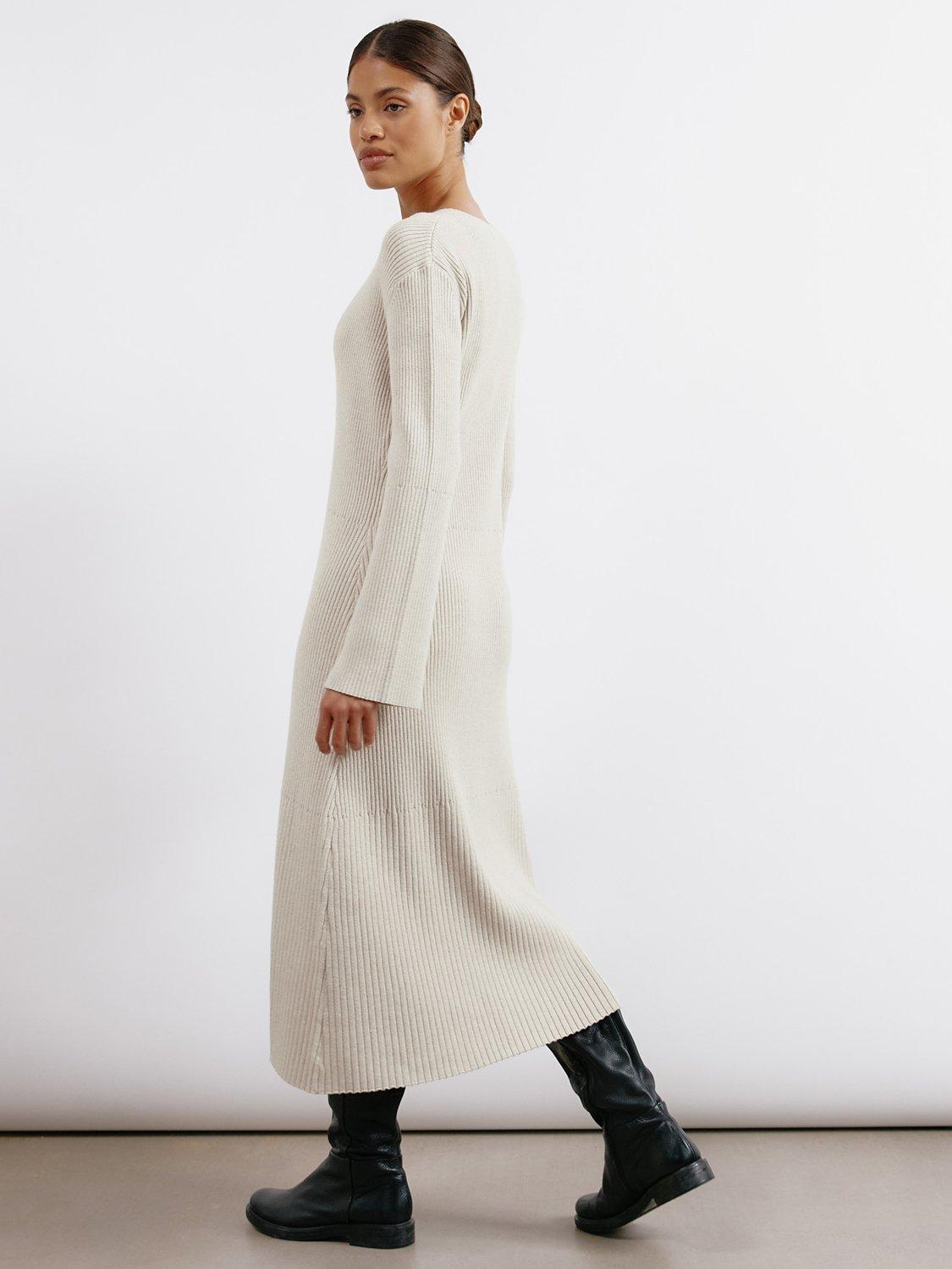 Product image 2 of 5, which shows Albaray Flute Sleeve Jumper Dress, Stone, 14