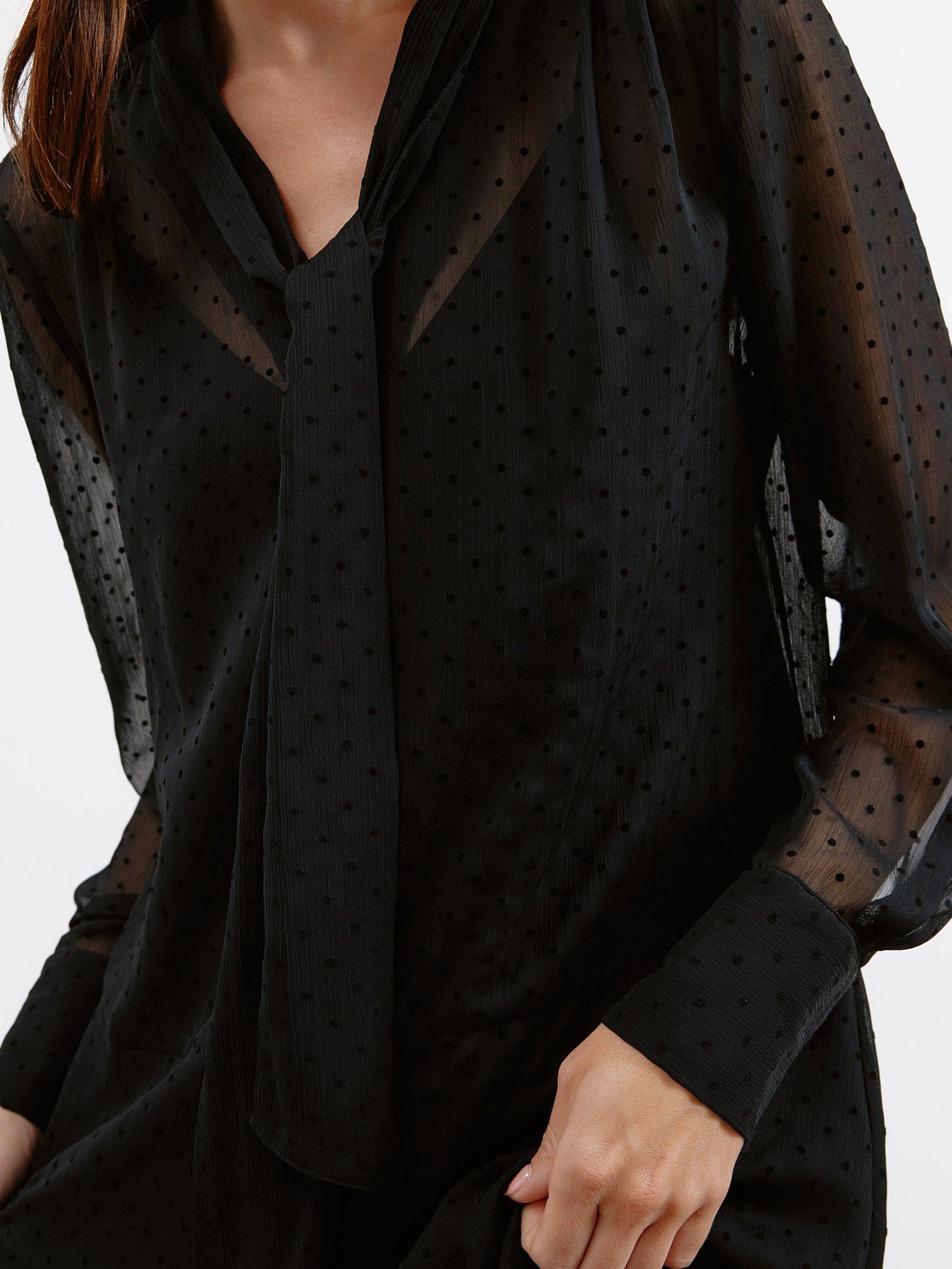 Product image 4 of 6, which shows Albaray Flocked Spot Hanky Hem Dress, Black, 8