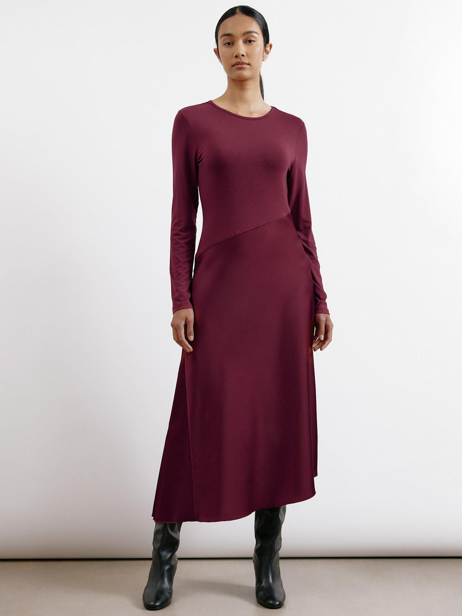 Albaray Satin & Jersey Asymmetric Dress, Burgundy