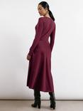 Albaray Satin & Jersey Asymmetric Dress, Burgundy