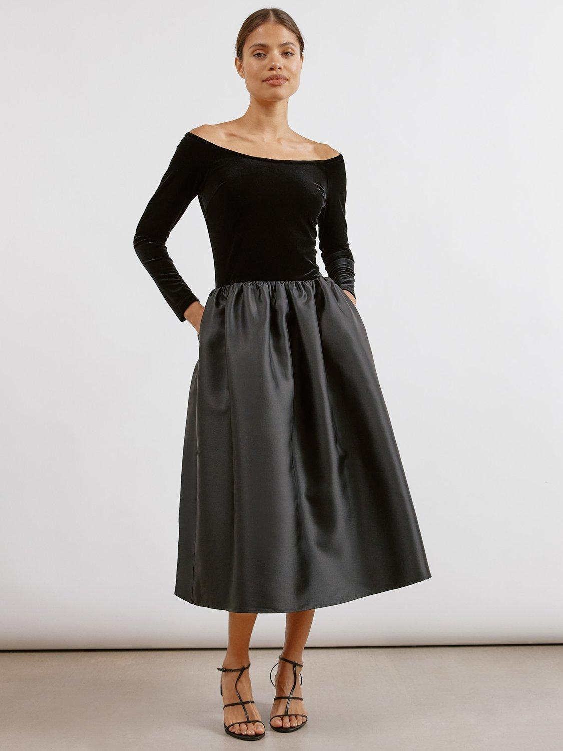 Product image 1 of 4, which shows Albaray Velvet & Taffeta Dress, Black, 8