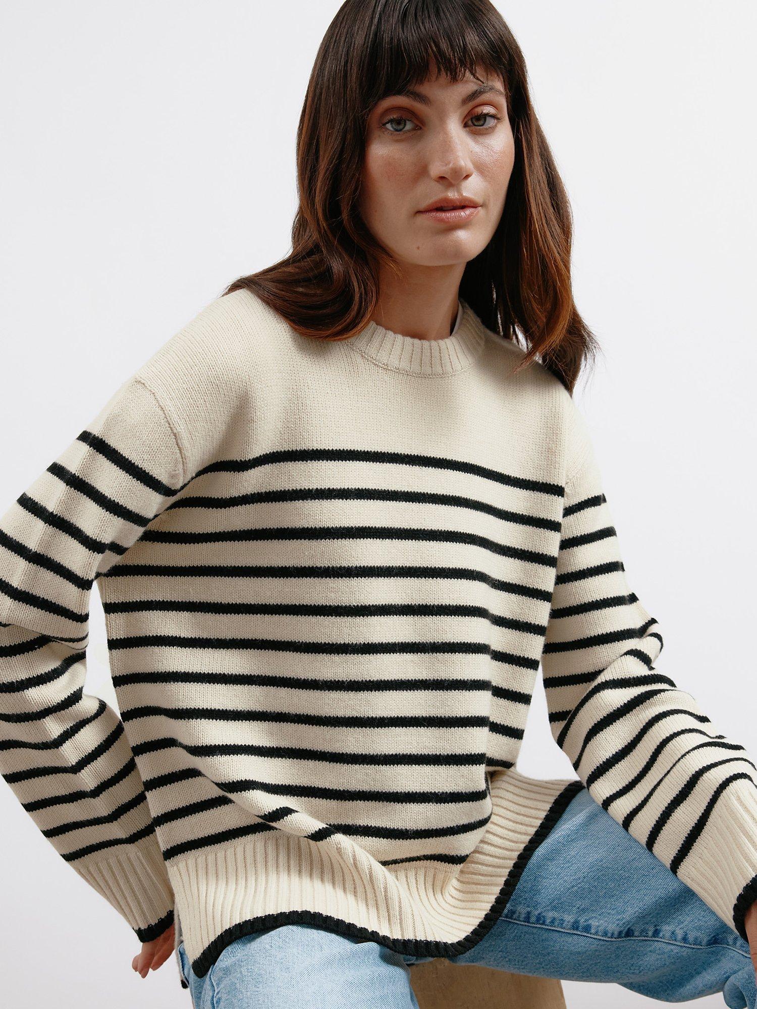 Albaray Breton Stripe Wool Blend Jumper, Cream