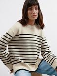 Albaray Breton Stripe Wool Blend Jumper, Cream