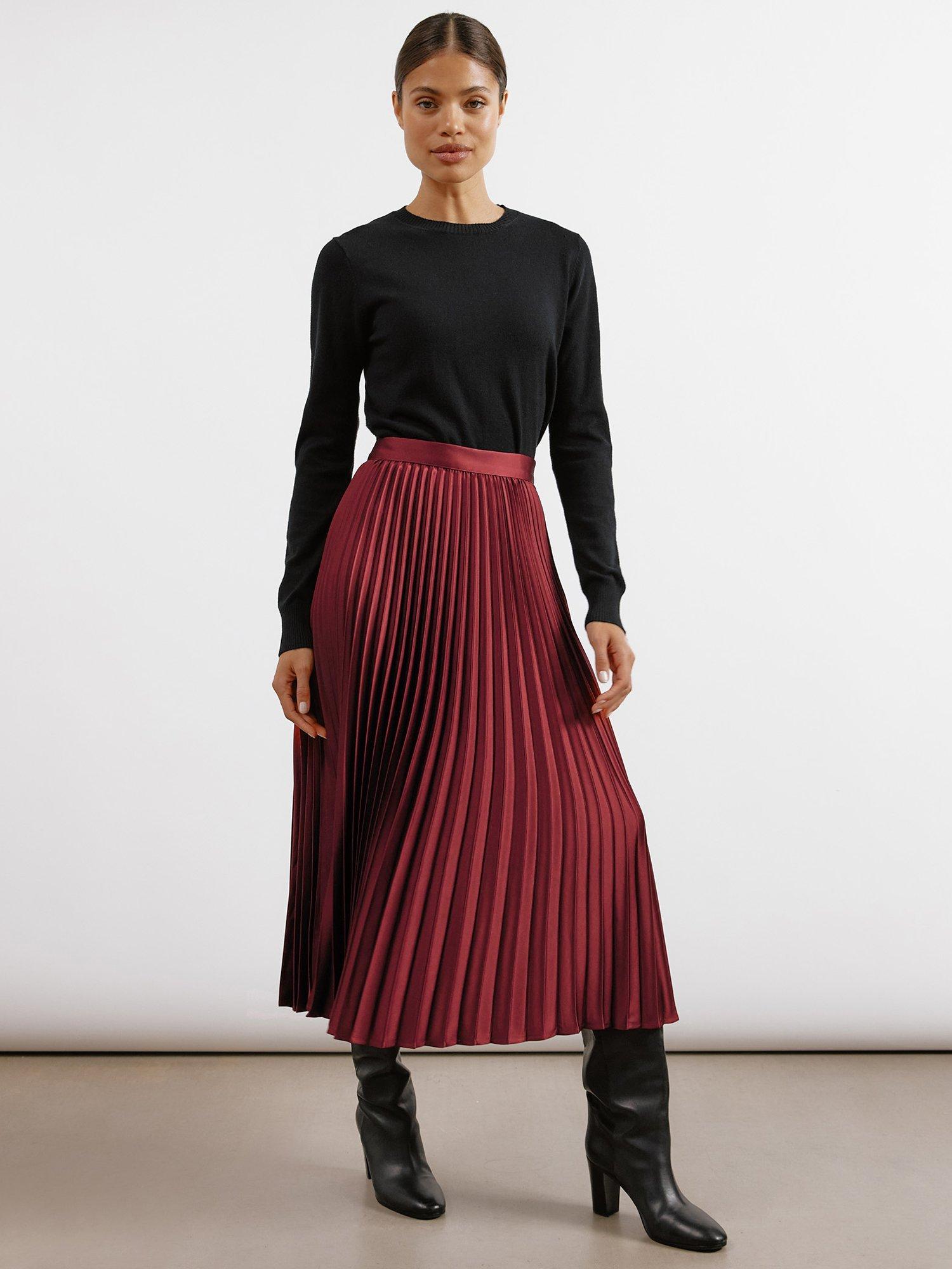 Albaray Satin Pleat Skirt Red