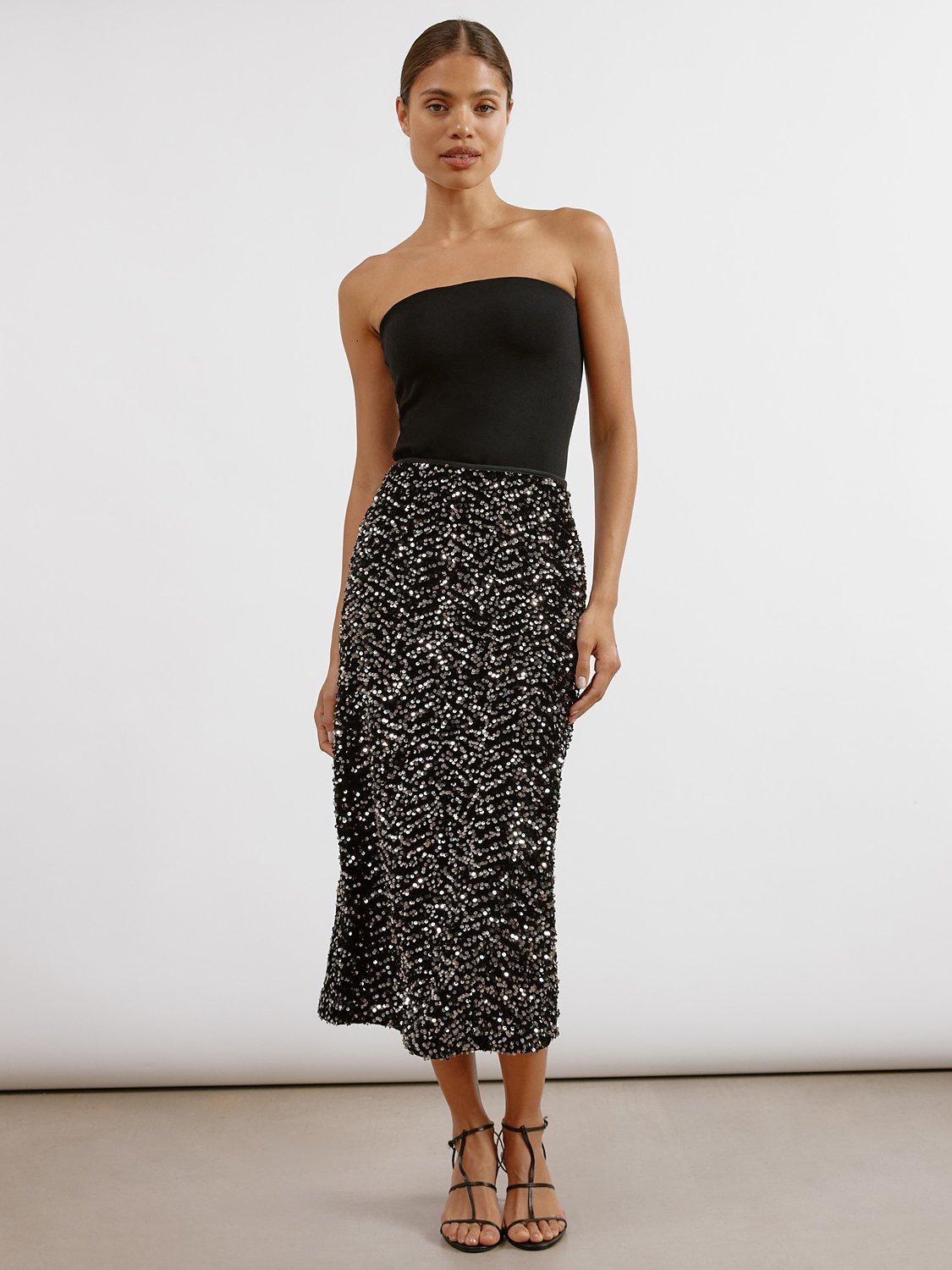 Product image 1 of 7, which shows Albaray Velvet Sequin Midi Skirt, Black, 8