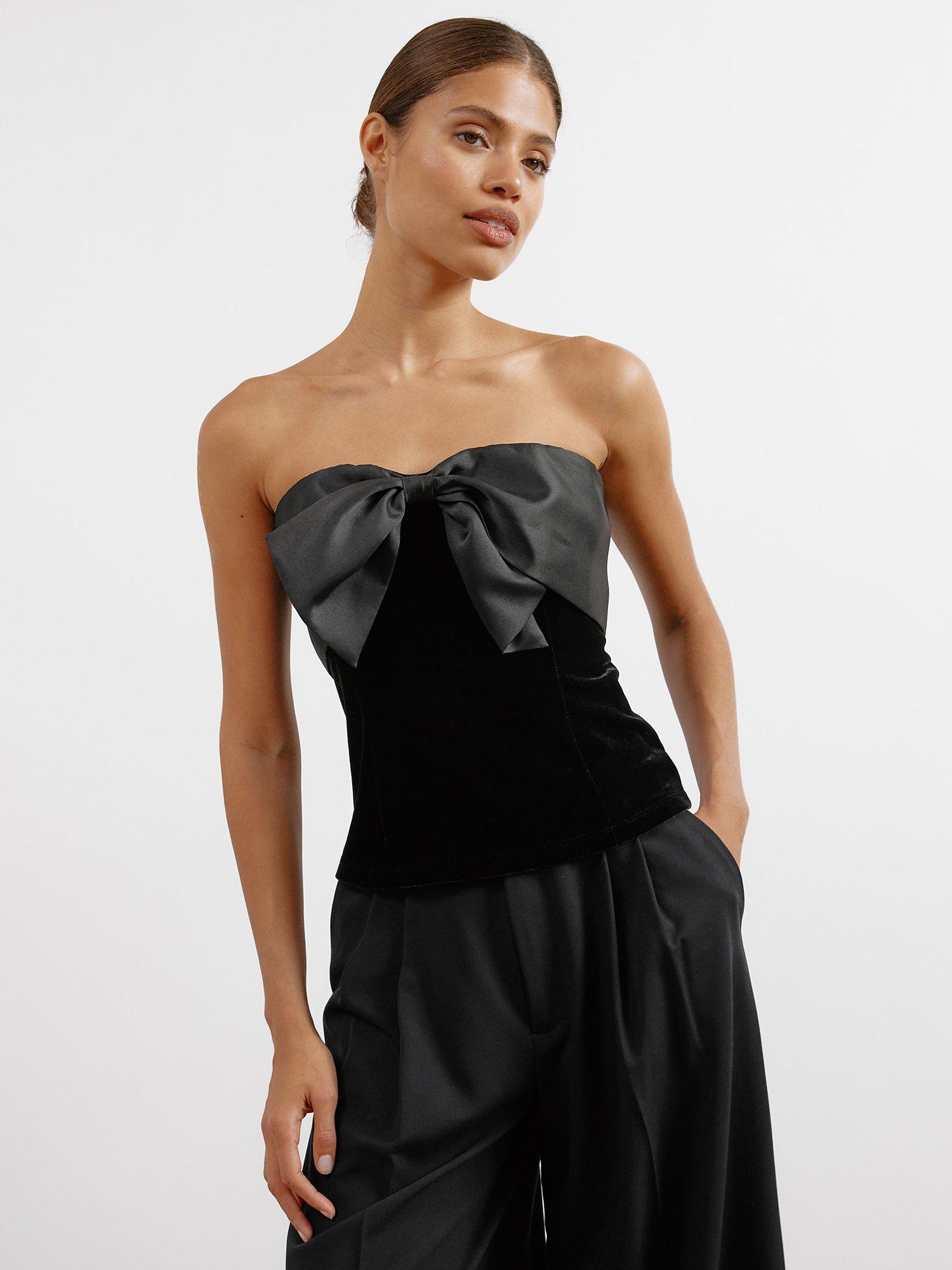 Albaray Satin Bow Bandeau Top, Black
