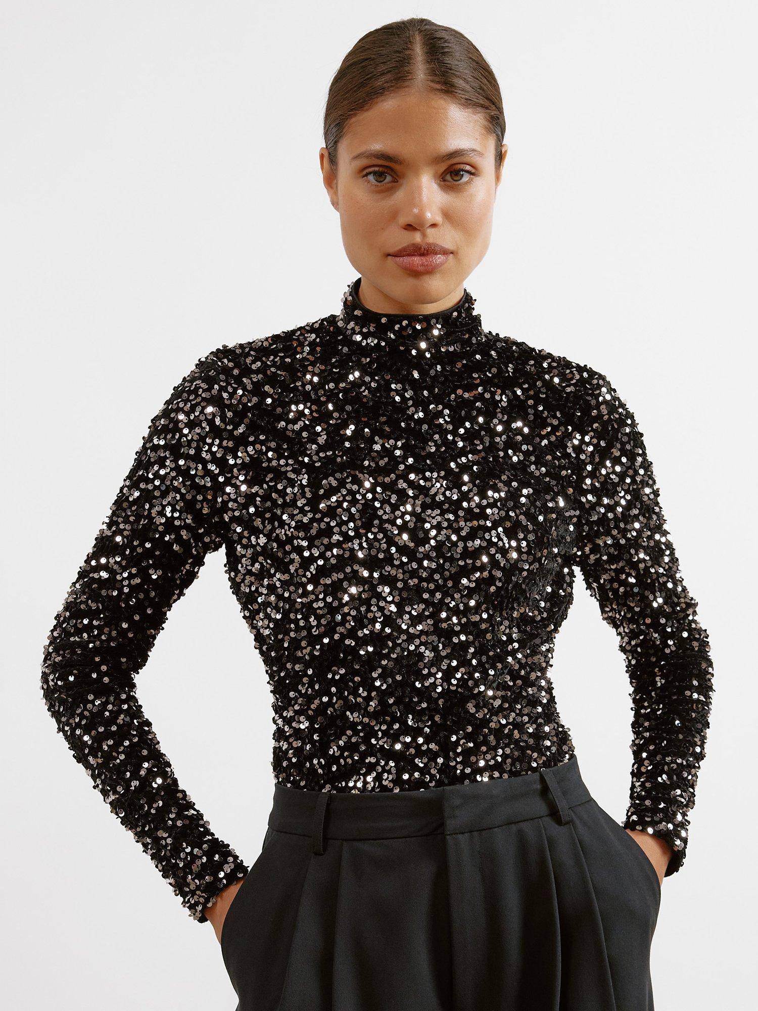 Product image 1 of 5, which shows Albaray Velvet Sequin Top, Black, 8