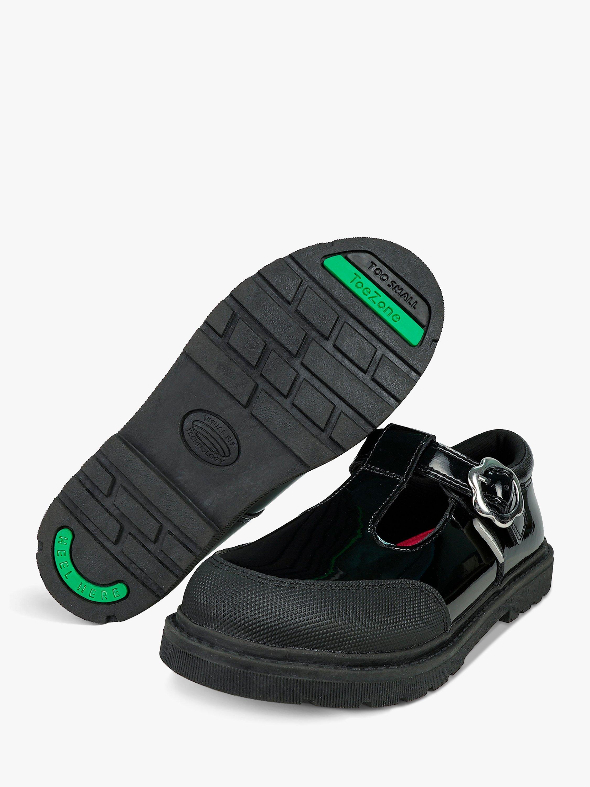 Product image 2 of 7, which shows ToeZone Kids' Clover Patent Leather T-Bar Flower School Shoes, Black, 8 Jnr