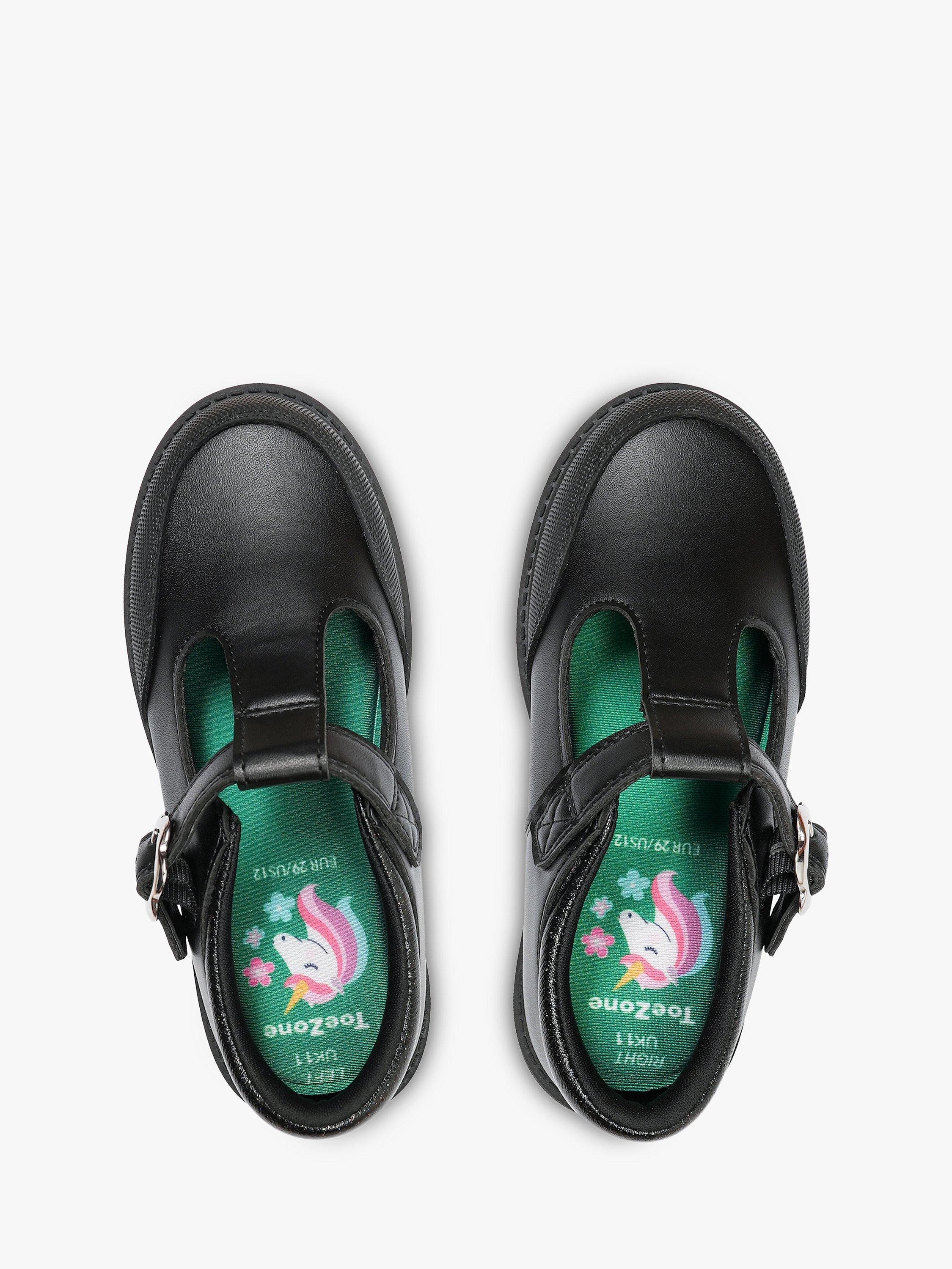 Product image 4 of 9, which shows ToeZone Kids' May Vegan T-Bar Unicorn School Shoes, Black, 8 Jnr