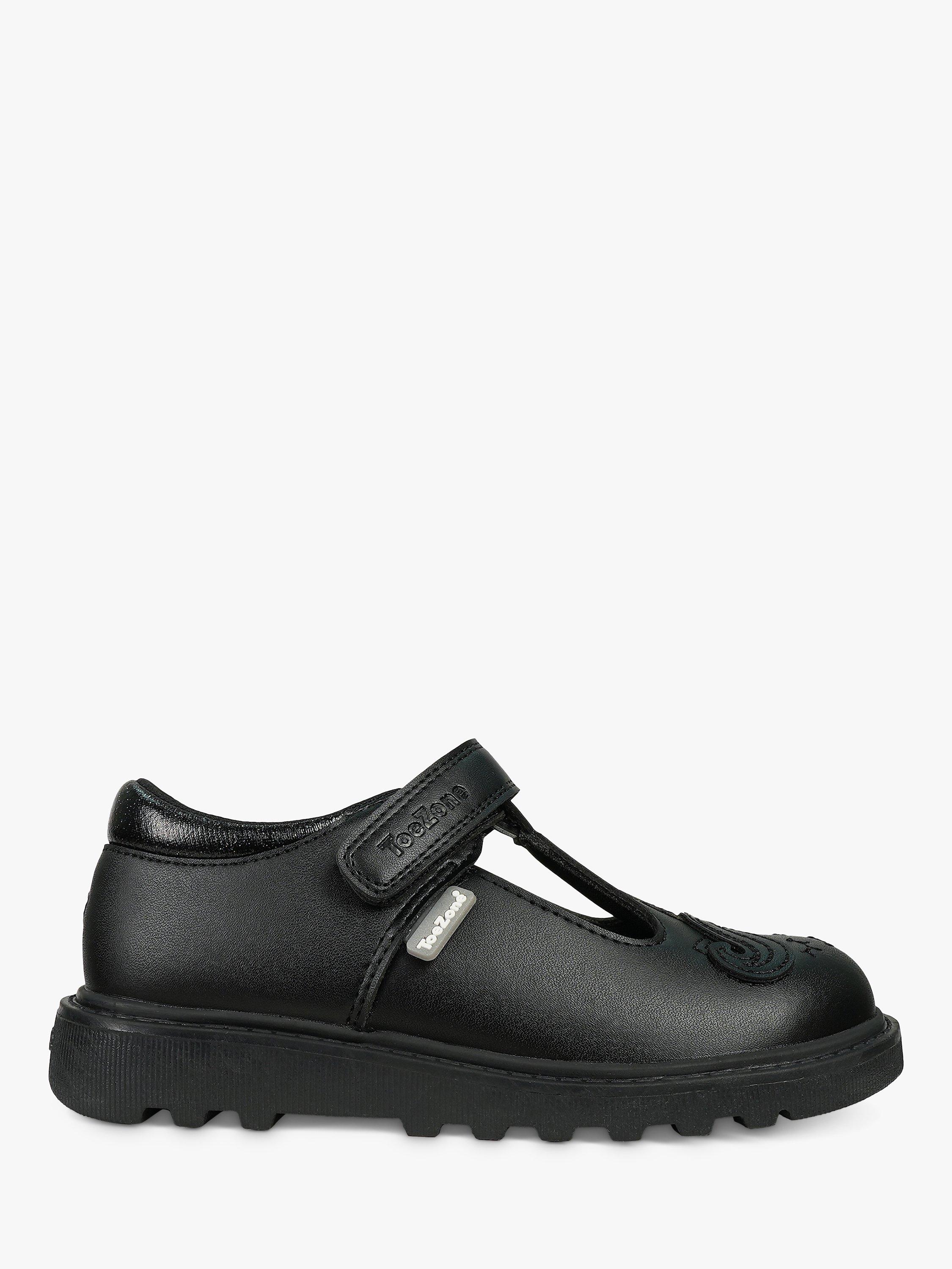 ToeZone Elsa Coated Leather Riptape Unicorn School Shoes Black