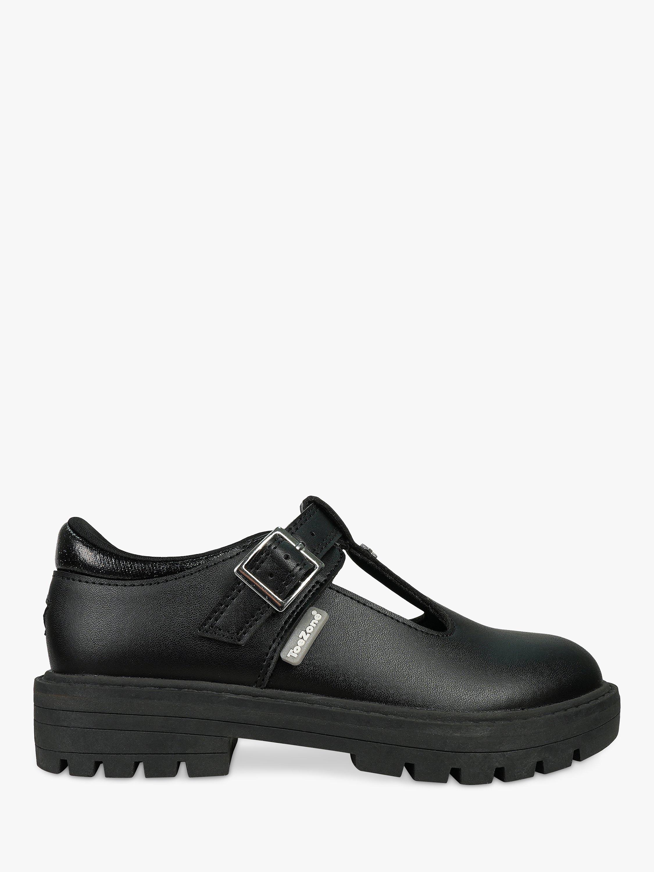 Product image 1 of 7, which shows ToeZone Kids' Cleo Vegan T-Bar Unicorn School Shoes, Black, 8 Jnr