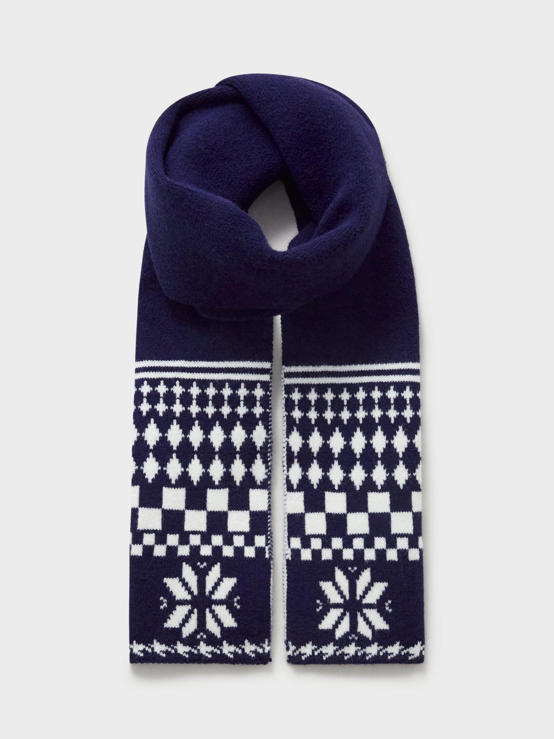 Crew Clothing Fair Isle Scarf Navy White