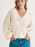 Nobody's Child Cable Knit Pointelle Drop Collar Jumper, Cream