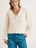 Nobody's Child Cable Knit Pointelle Drop Collar Jumper, Cream