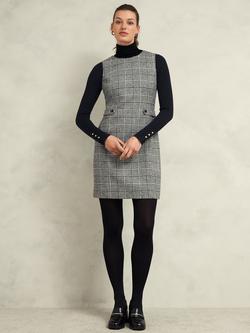 Hobbs Brea Check Wool Dress, Black/White, Black/White