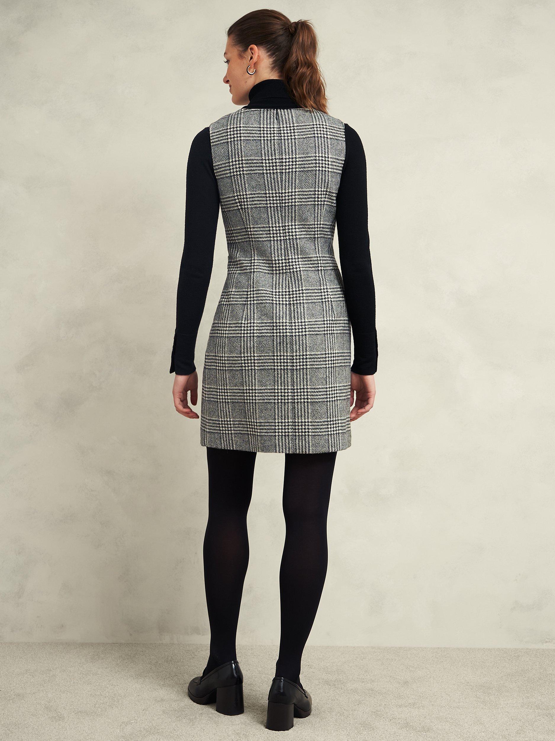 Product image 2 of 6, which shows Hobbs Brea Check Wool Dress, Black/White, 10
