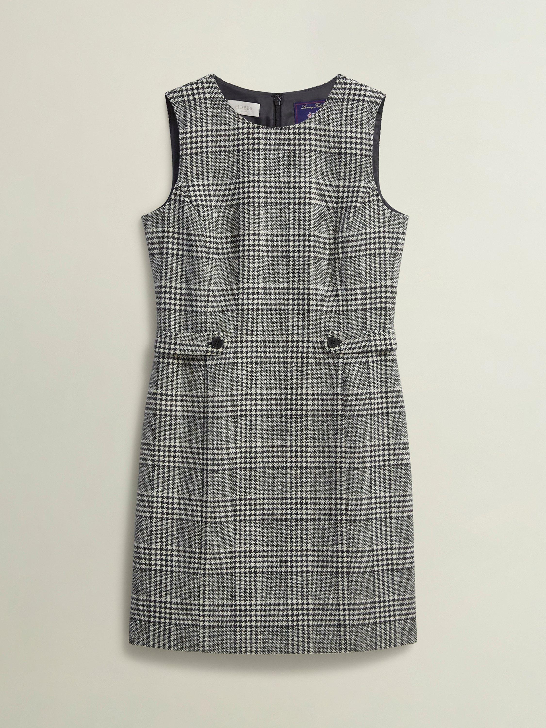 Product image 4 of 6, which shows Hobbs Brea Check Wool Dress, Black/White, 10