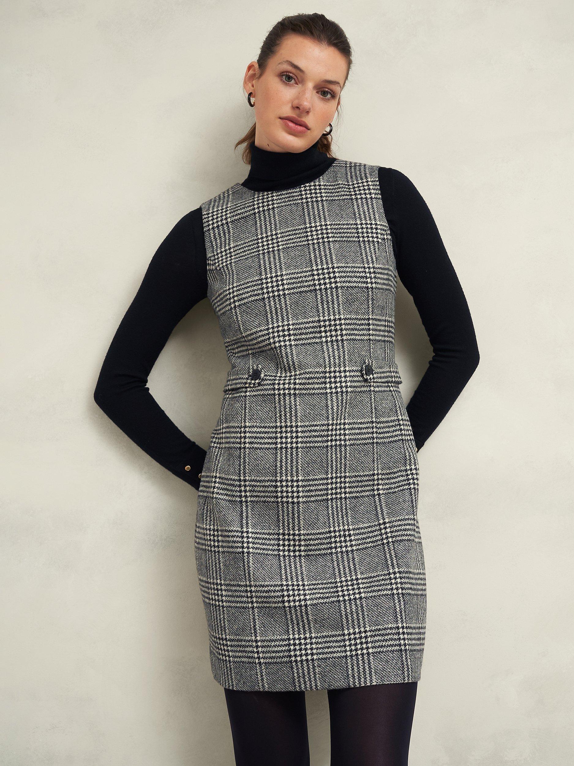 Product image 5 of 6, which shows Hobbs Brea Check Wool Dress, Black/White, 10