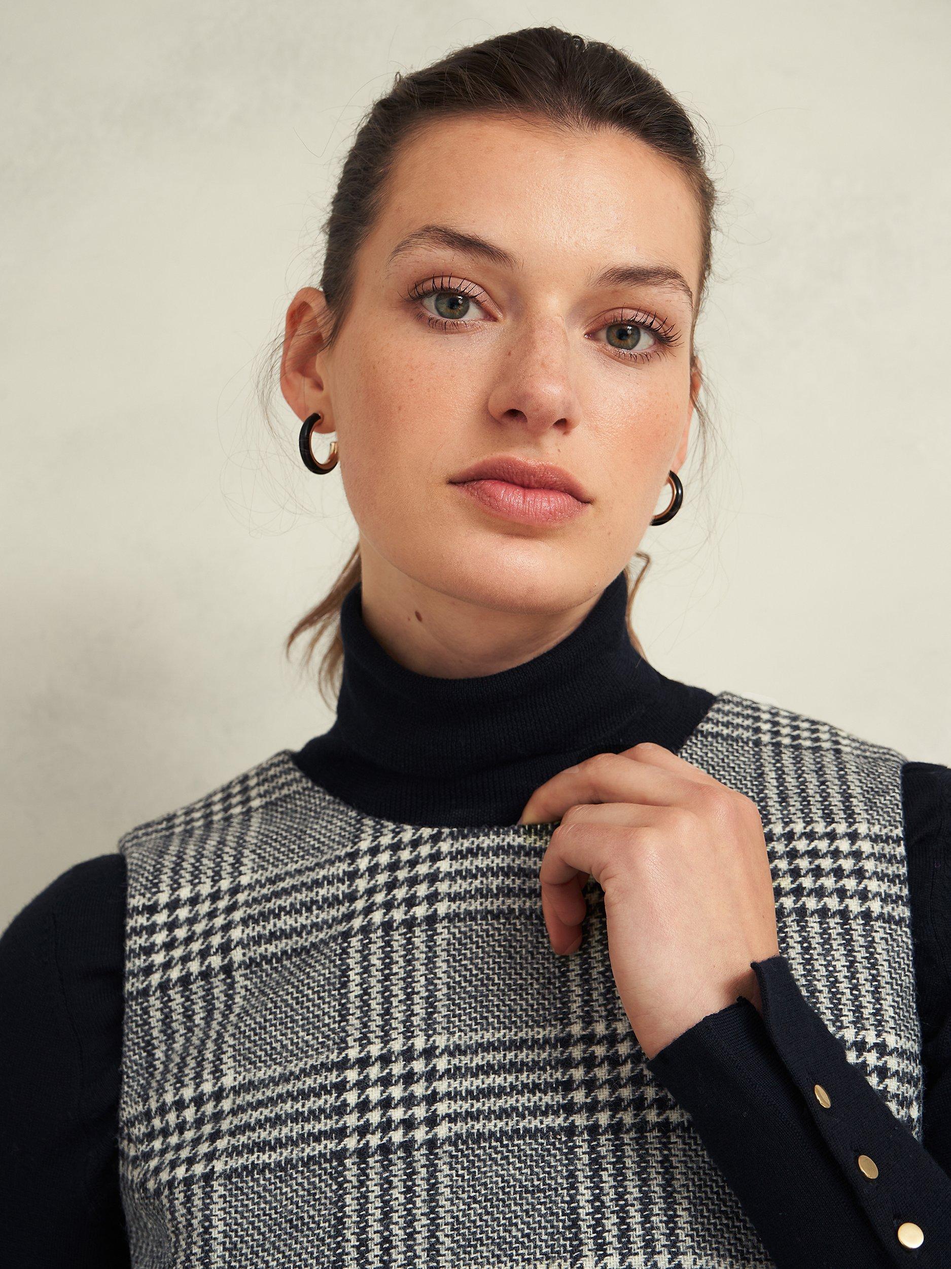 Product image 6 of 6, which shows Hobbs Brea Check Wool Dress, Black/White, 10