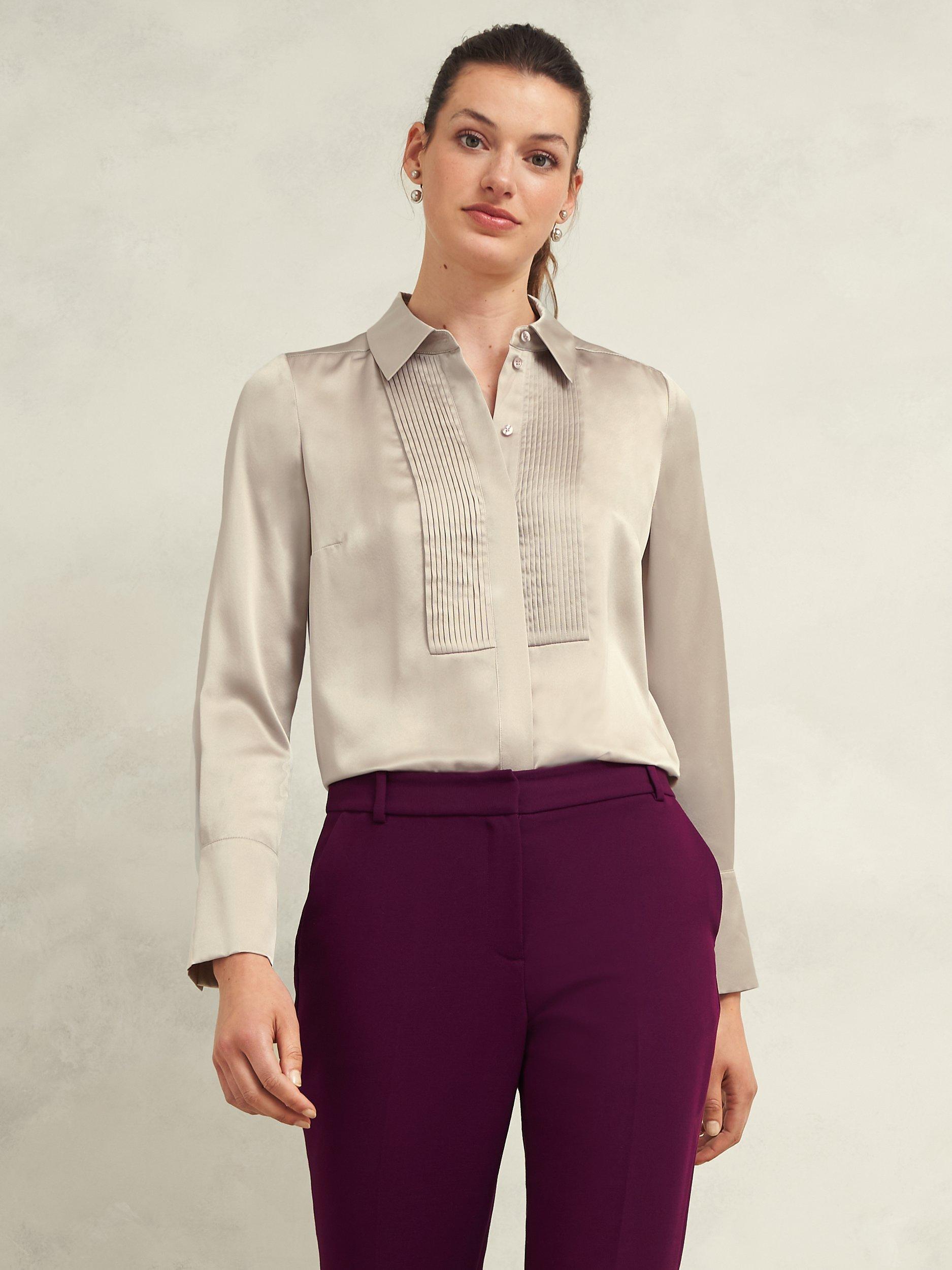 Hobbs Jaya Silk Shirt, Buff Grey