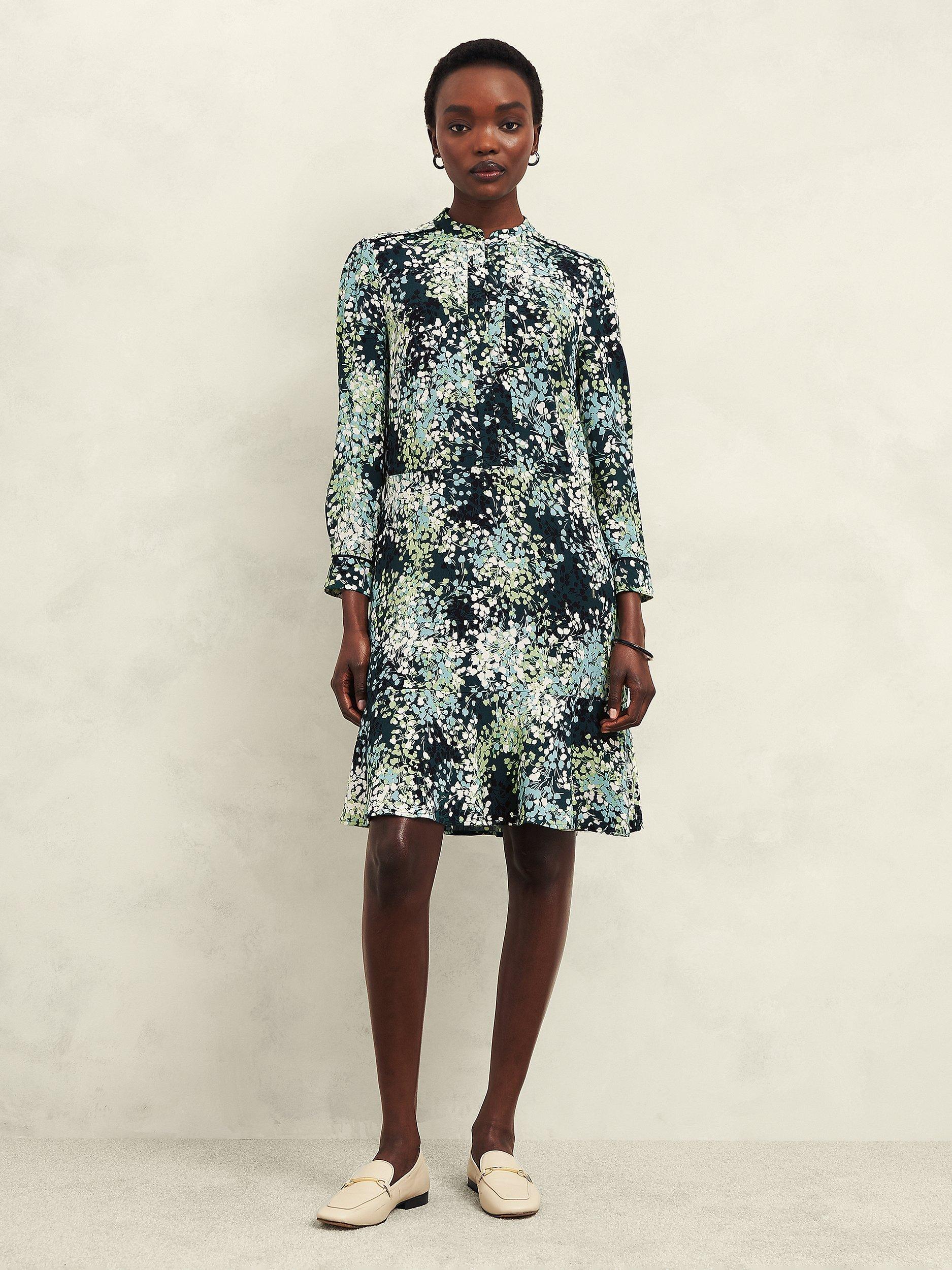 Product image 1 of 6, which shows Hobbs Nelle Floral Dress, Green/Multi, 18