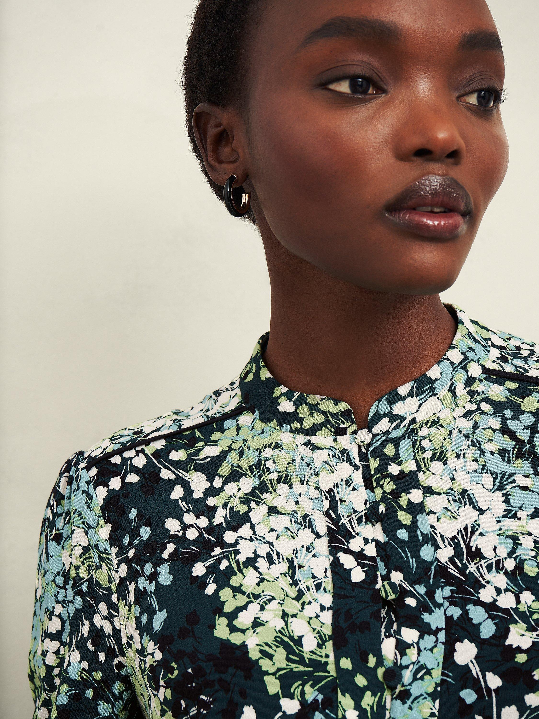 Product image 3 of 6, which shows Hobbs Nelle Floral Dress, Green/Multi, 18