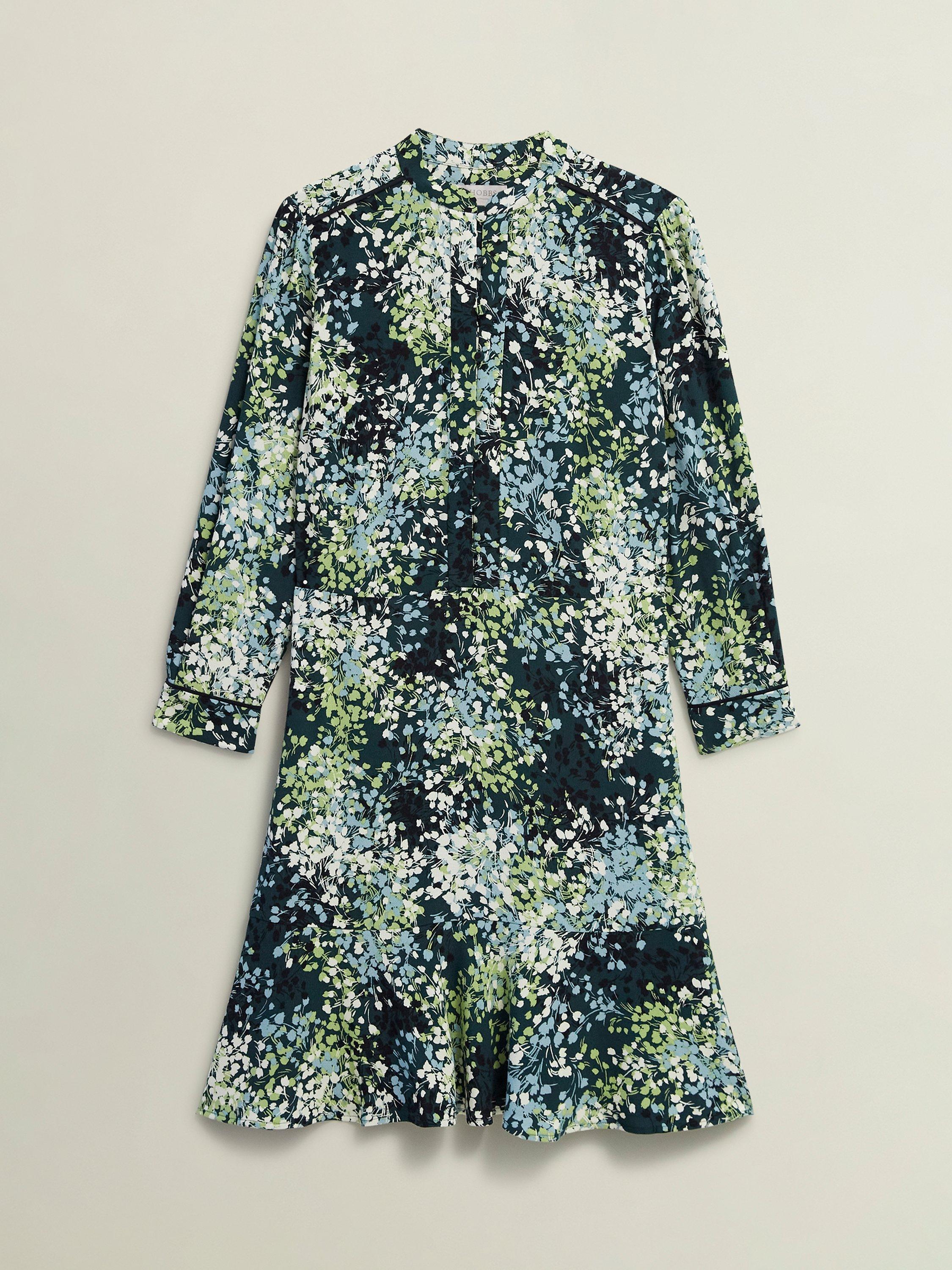 Product image 4 of 6, which shows Hobbs Nelle Floral Dress, Green/Multi, 18