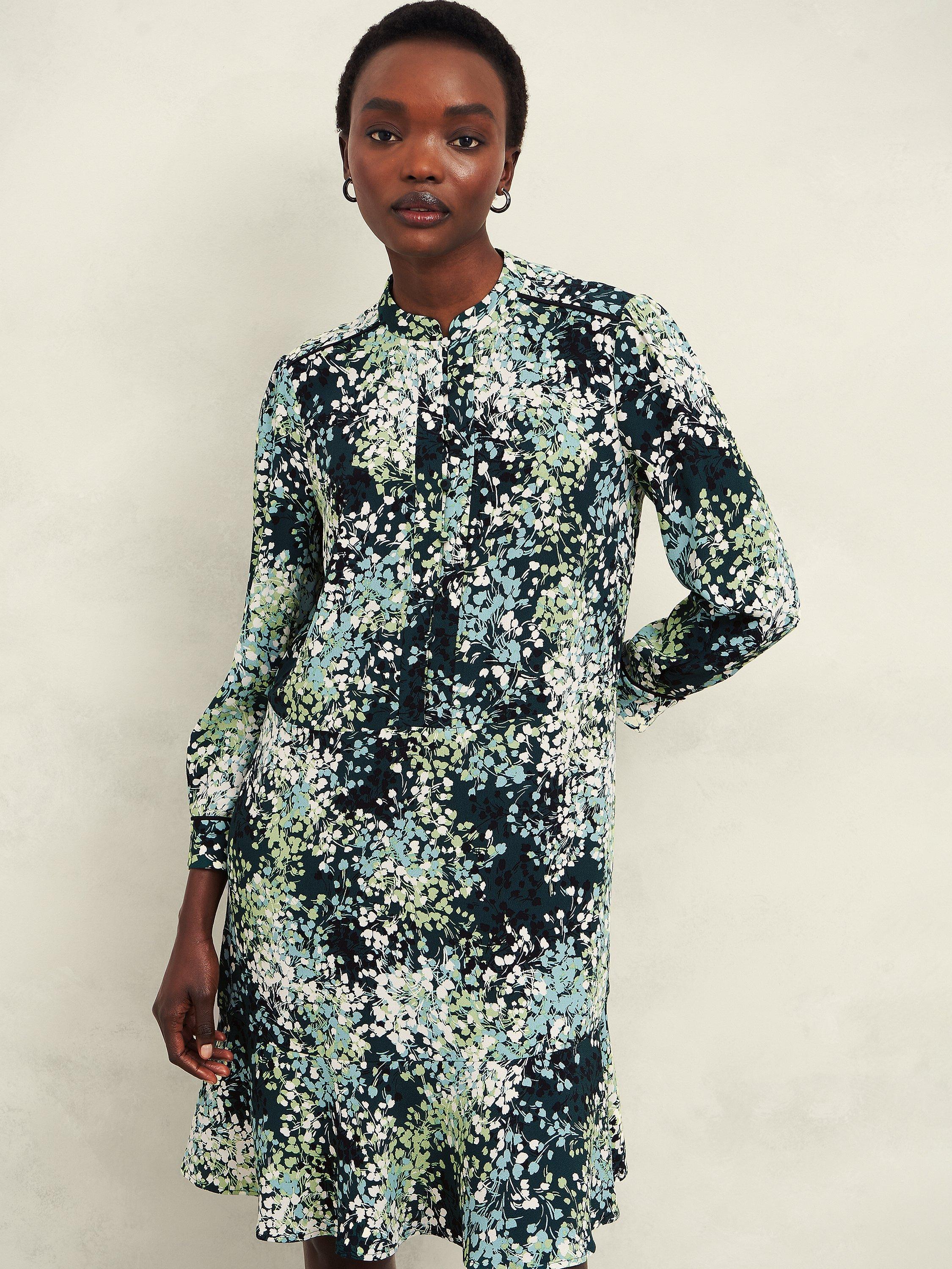 Product image 5 of 6, which shows Hobbs Nelle Floral Dress, Green/Multi, 18
