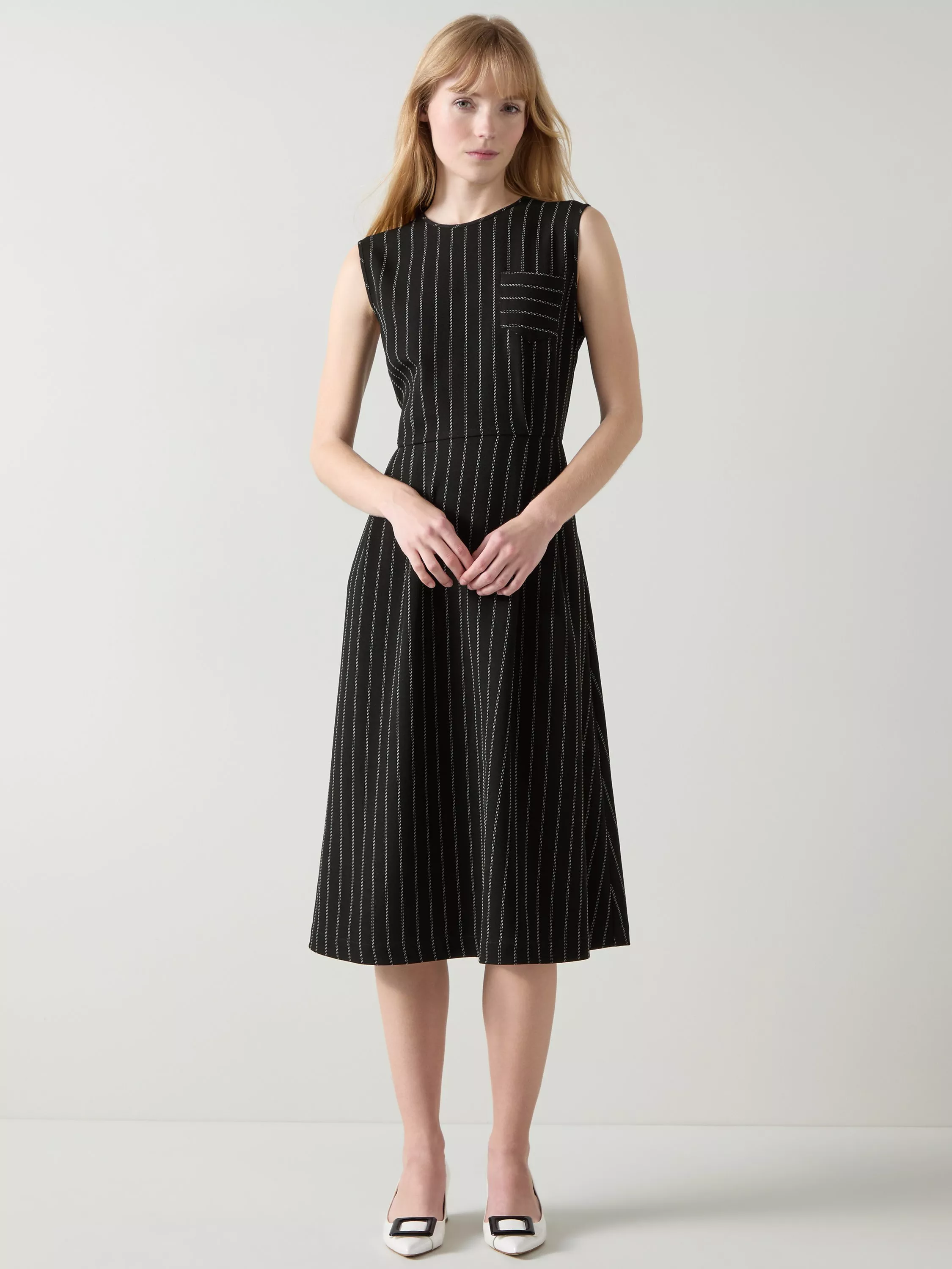 L.K.Bennett Ellis Sleeveless Pinstripe Dress Black Cream