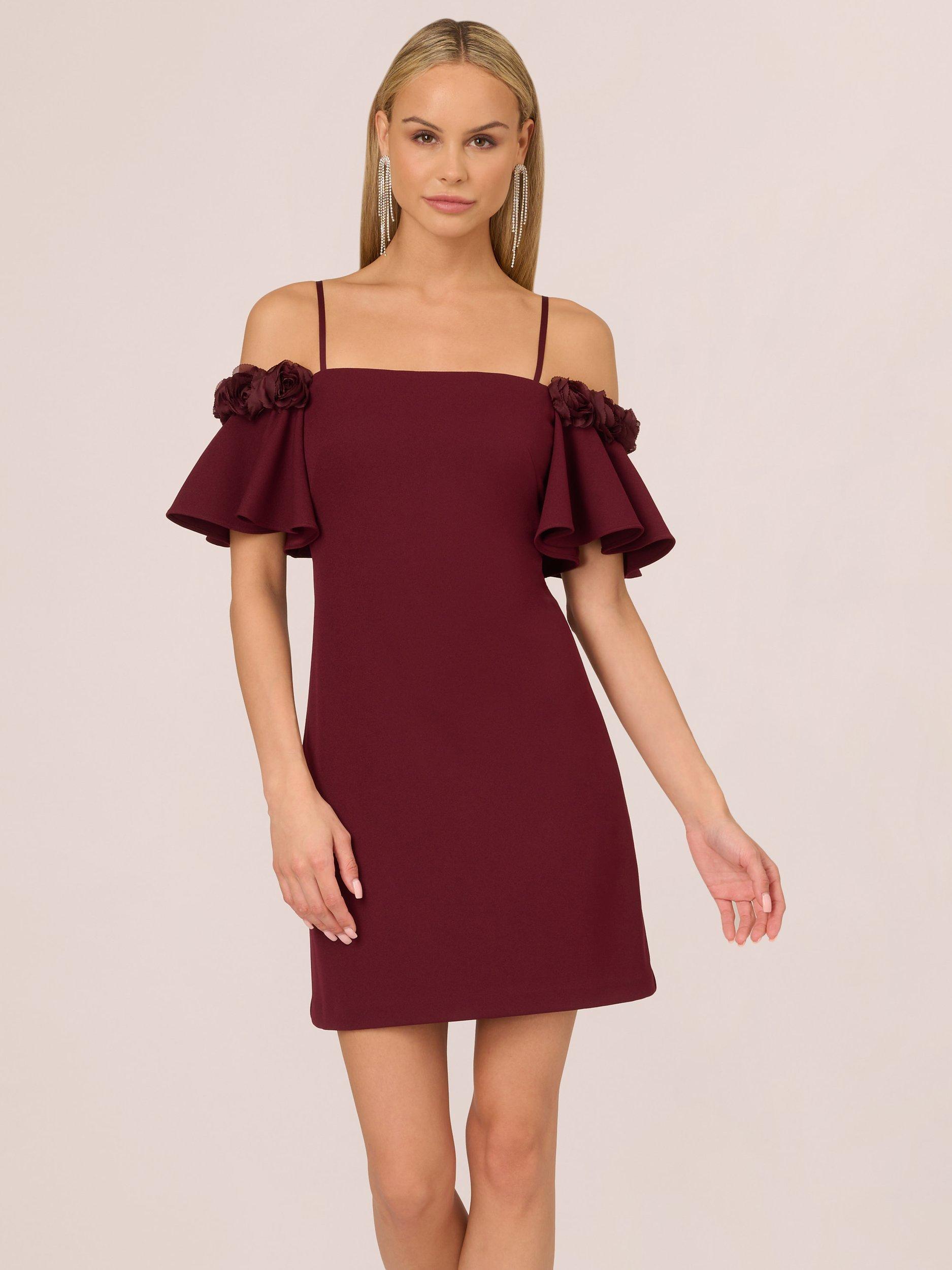 Adrianna by Adrianna Papell Knit Crepe Cocktail Mini Dress, Blackened Red