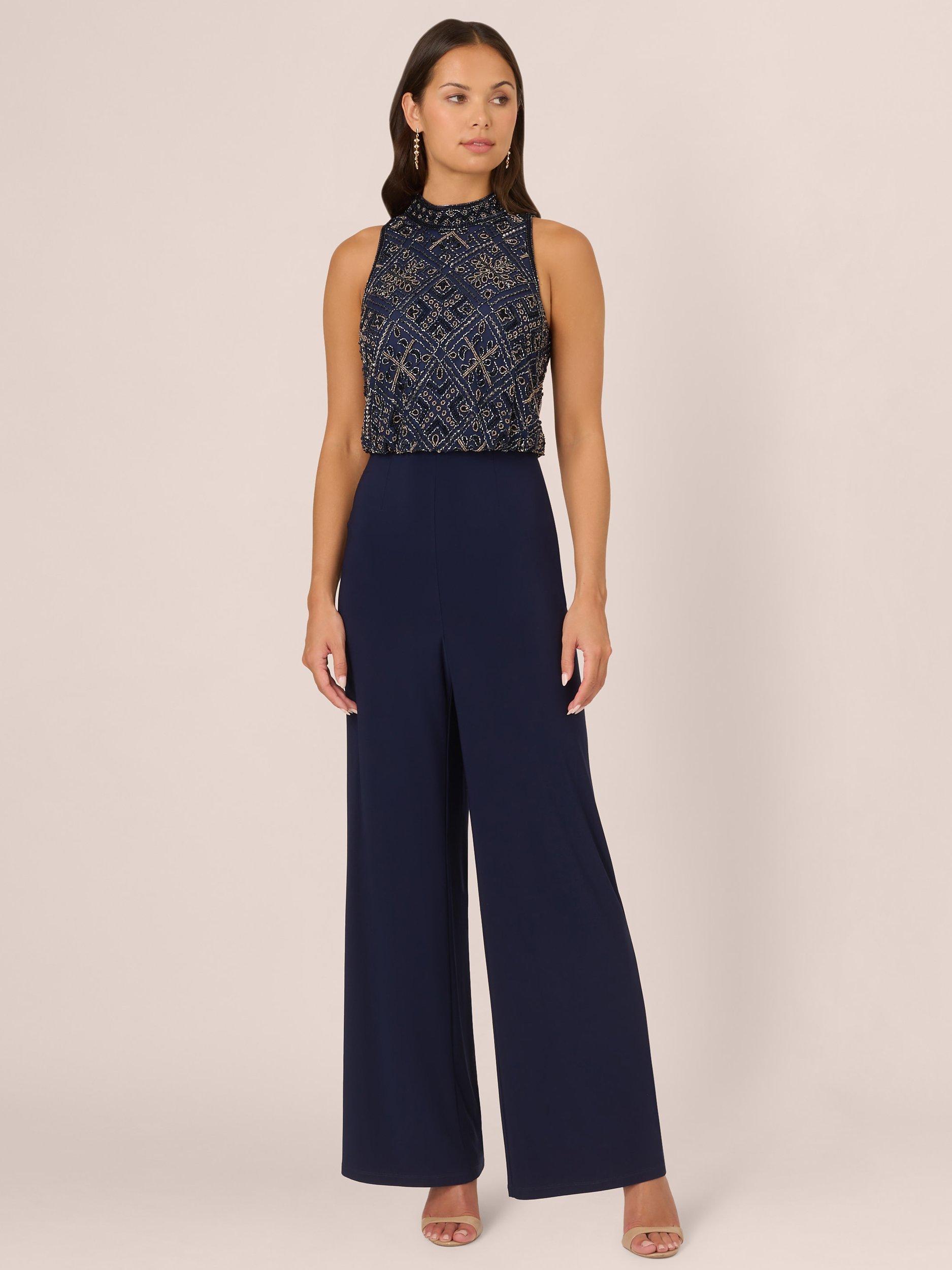 Adrianna Papell Beaded Blouson Jumpsuit Navy Multi