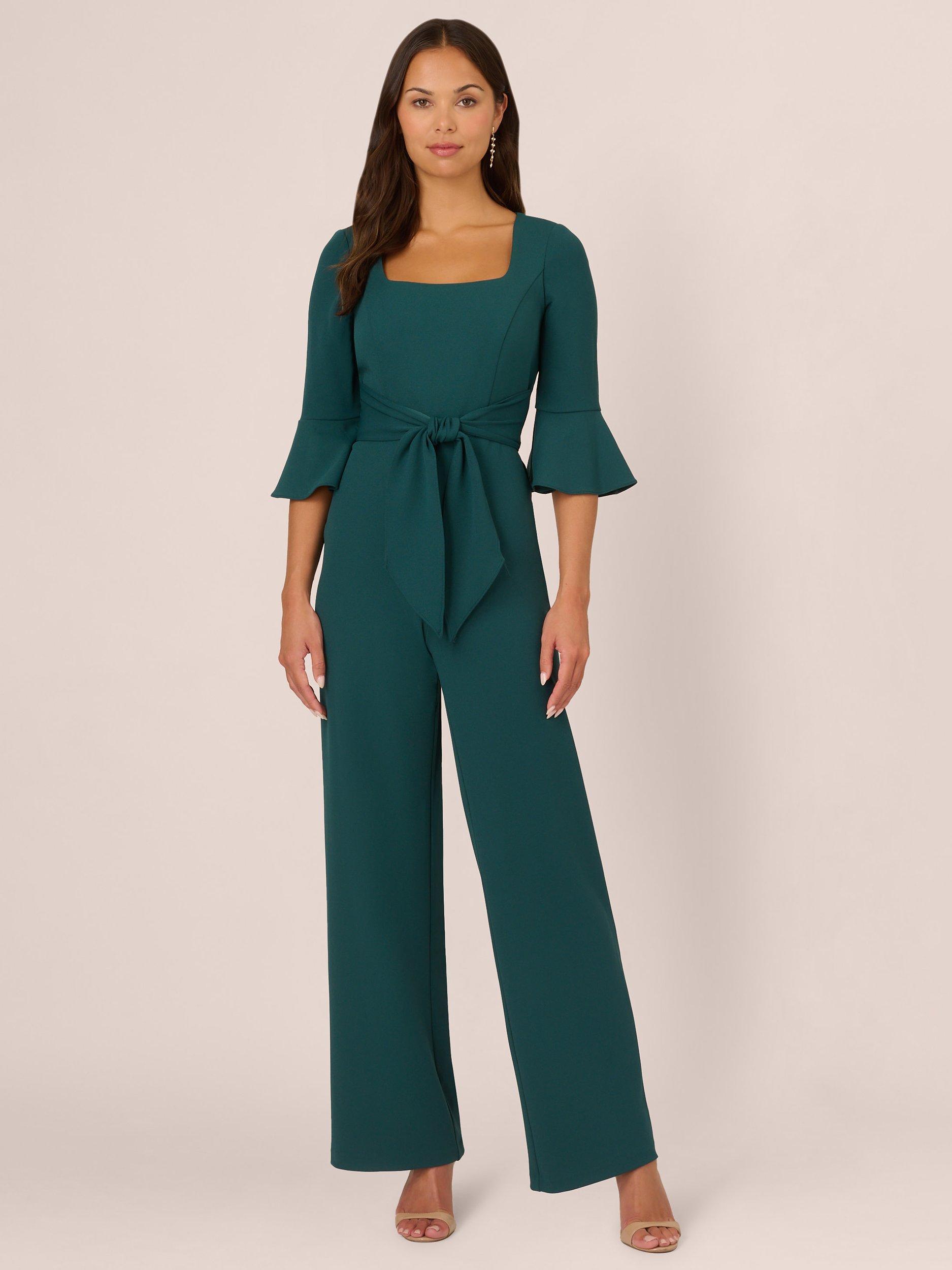 Adrianna Papell Knit Crepe Tie Front Jumpsuit Hunter Green