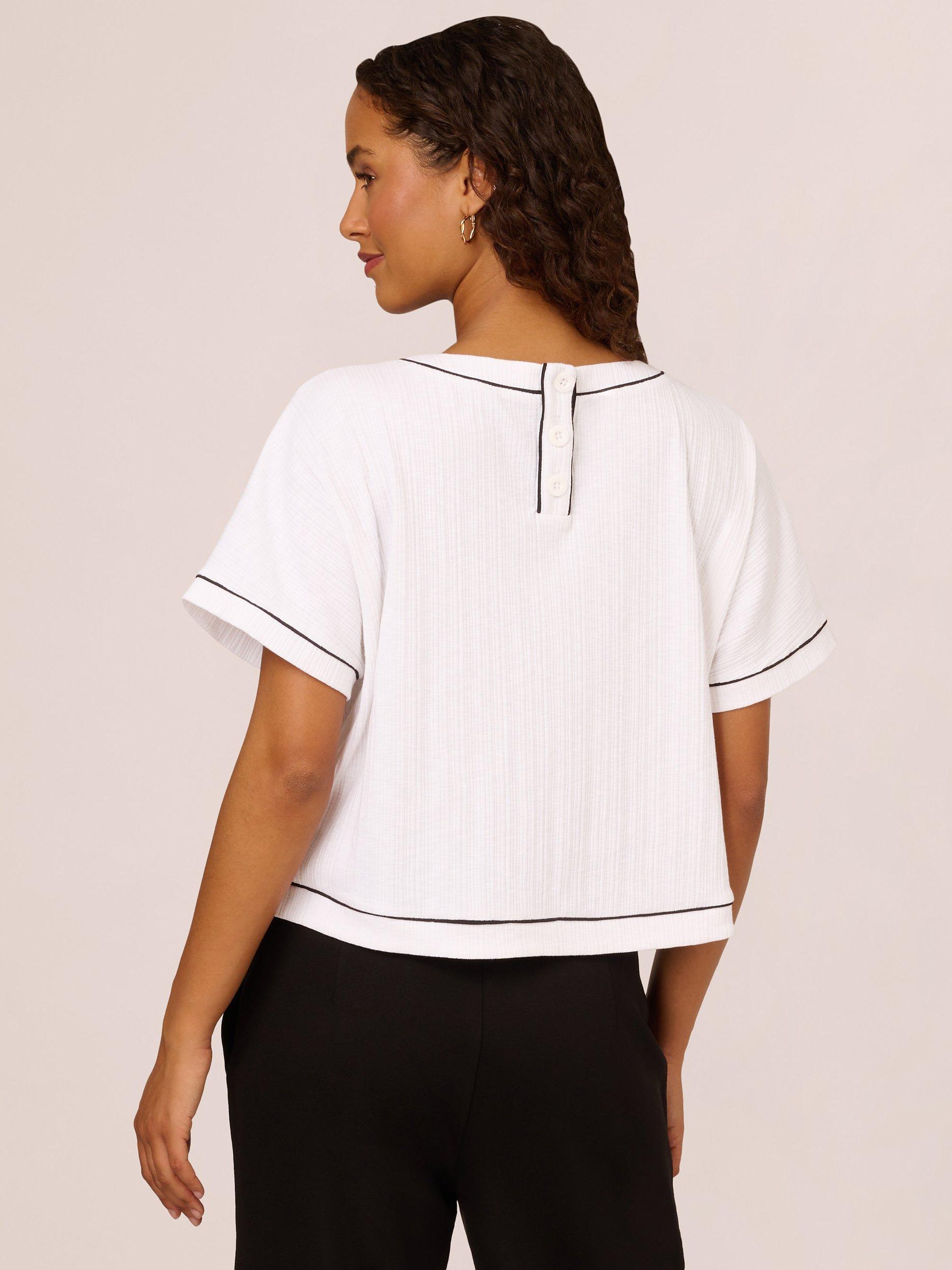 Product image 2 of 7, which shows Adrianna Papell Rib Knit Top, White/Black, XS