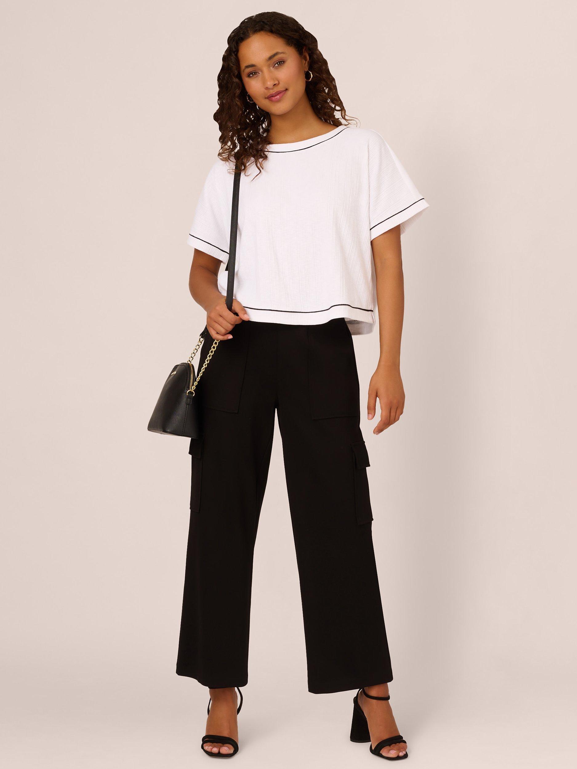 Product image 3 of 7, which shows Adrianna Papell Rib Knit Top, White/Black, XS