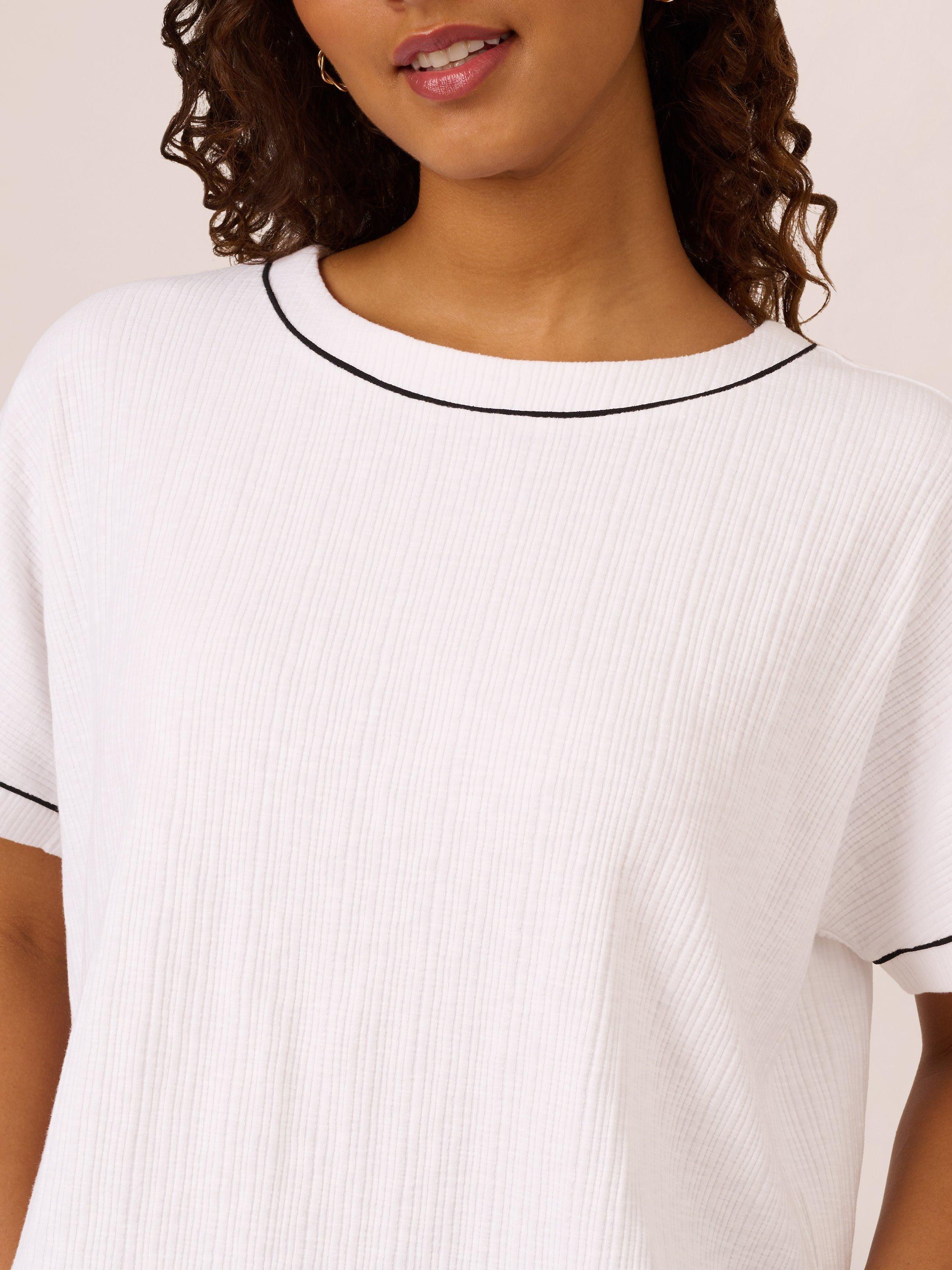 Product image 4 of 7, which shows Adrianna Papell Rib Knit Top, White/Black, XS