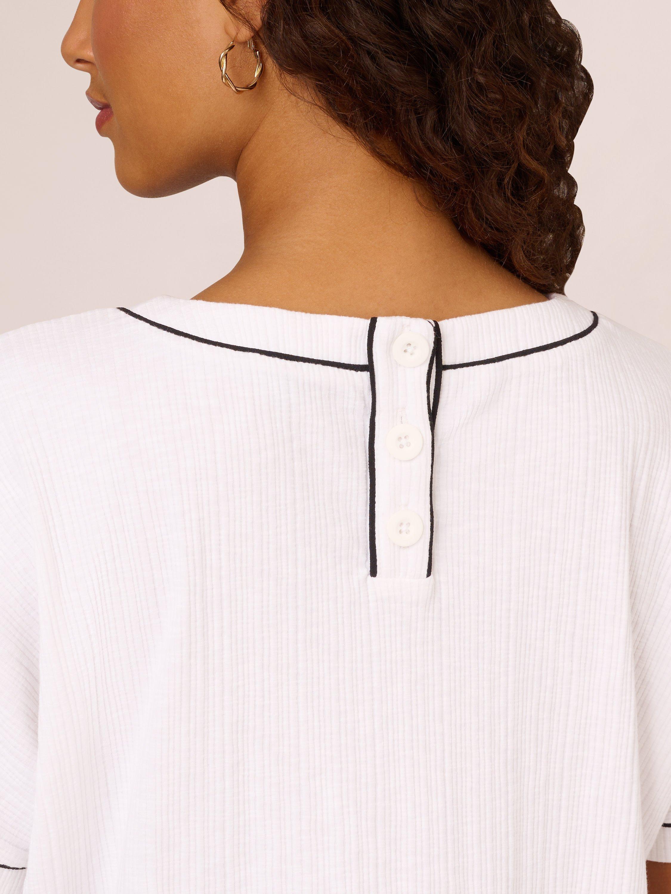 Product image 5 of 7, which shows Adrianna Papell Rib Knit Top, White/Black, XS
