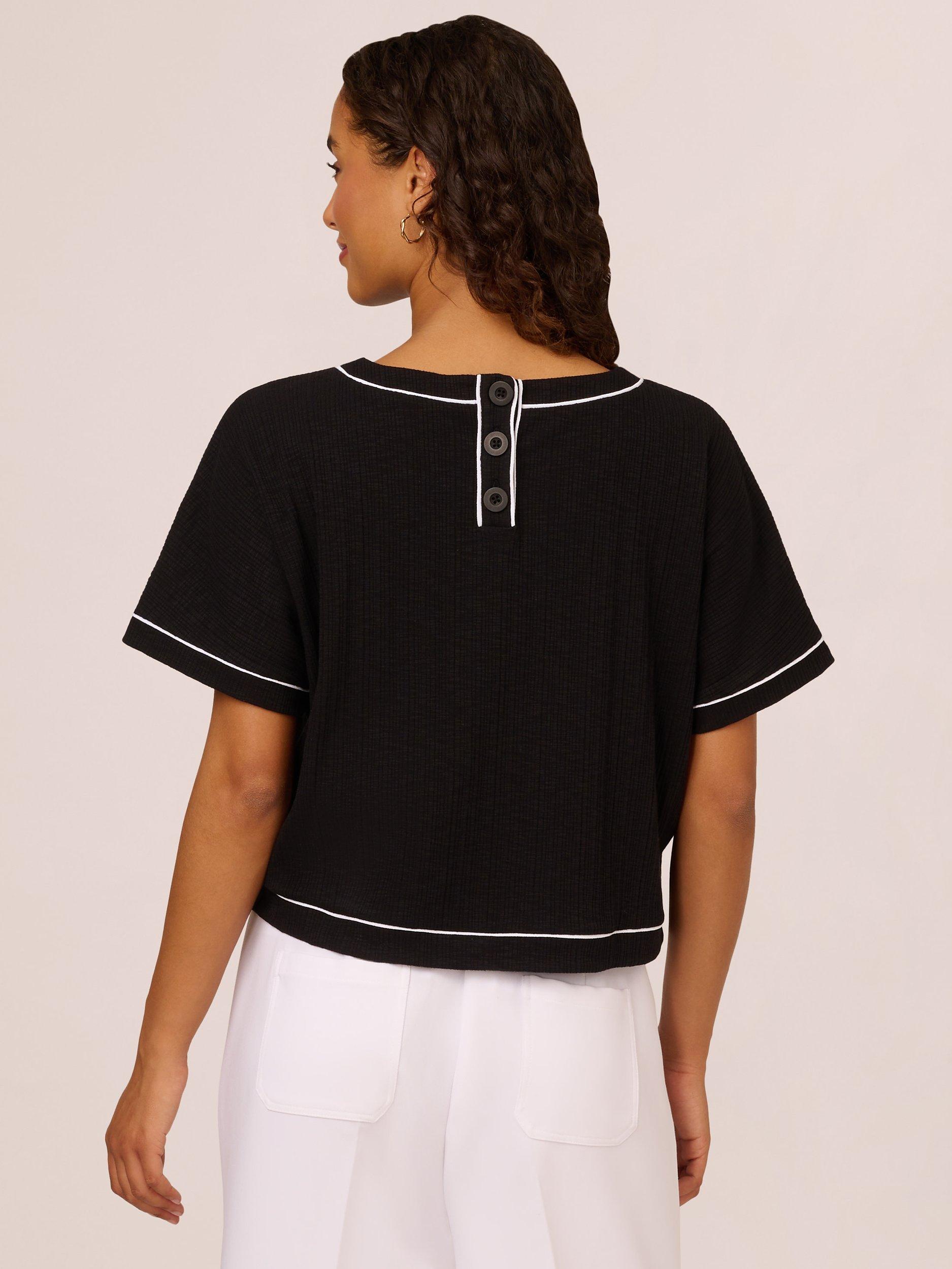 Product image 2 of 7, which shows Adrianna Papell Rib Knit Top, Black/White, L