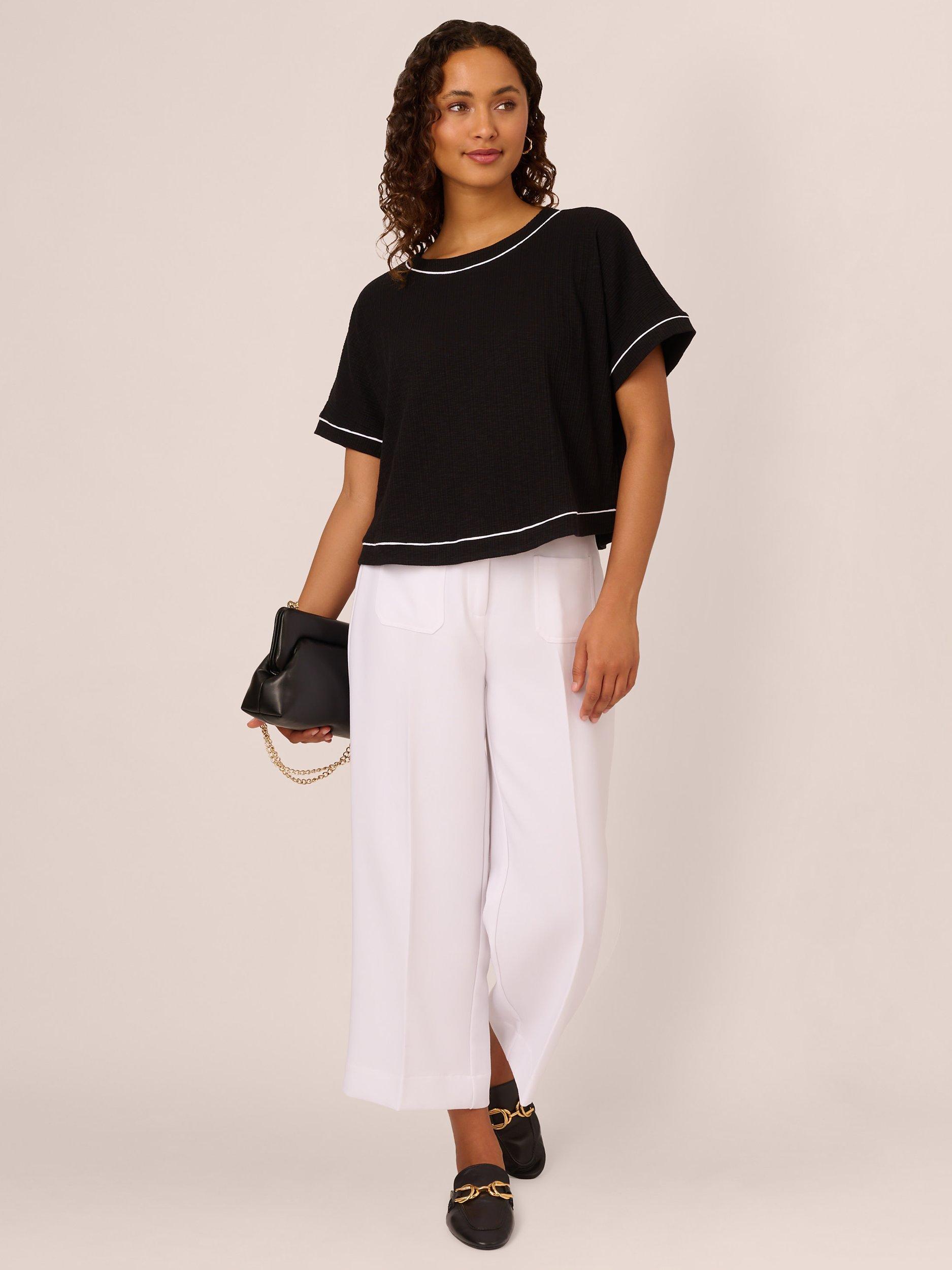Product image 3 of 7, which shows Adrianna Papell Rib Knit Top, Black/White, L
