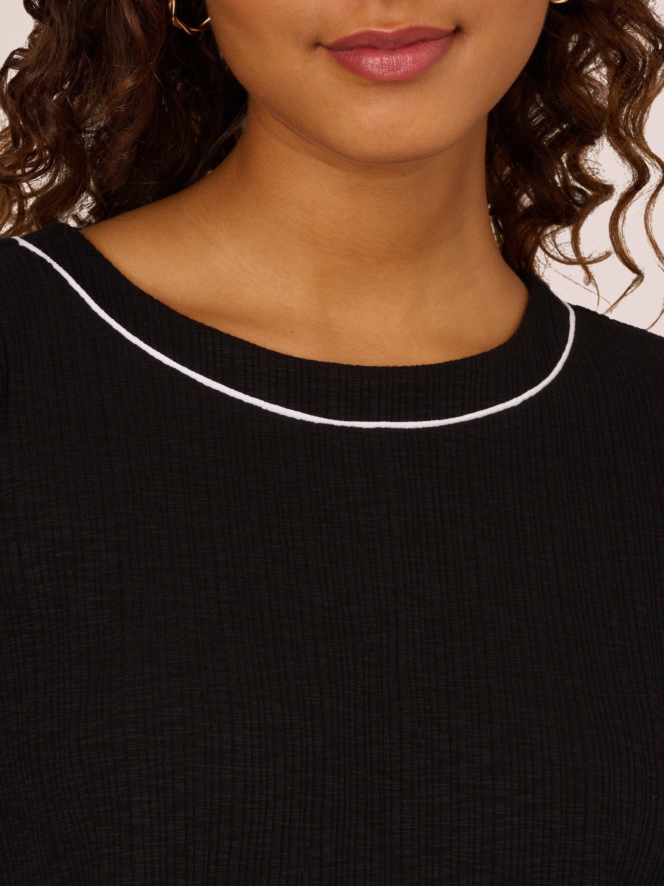 Product image 4 of 7, which shows Adrianna Papell Rib Knit Top, Black/White, L