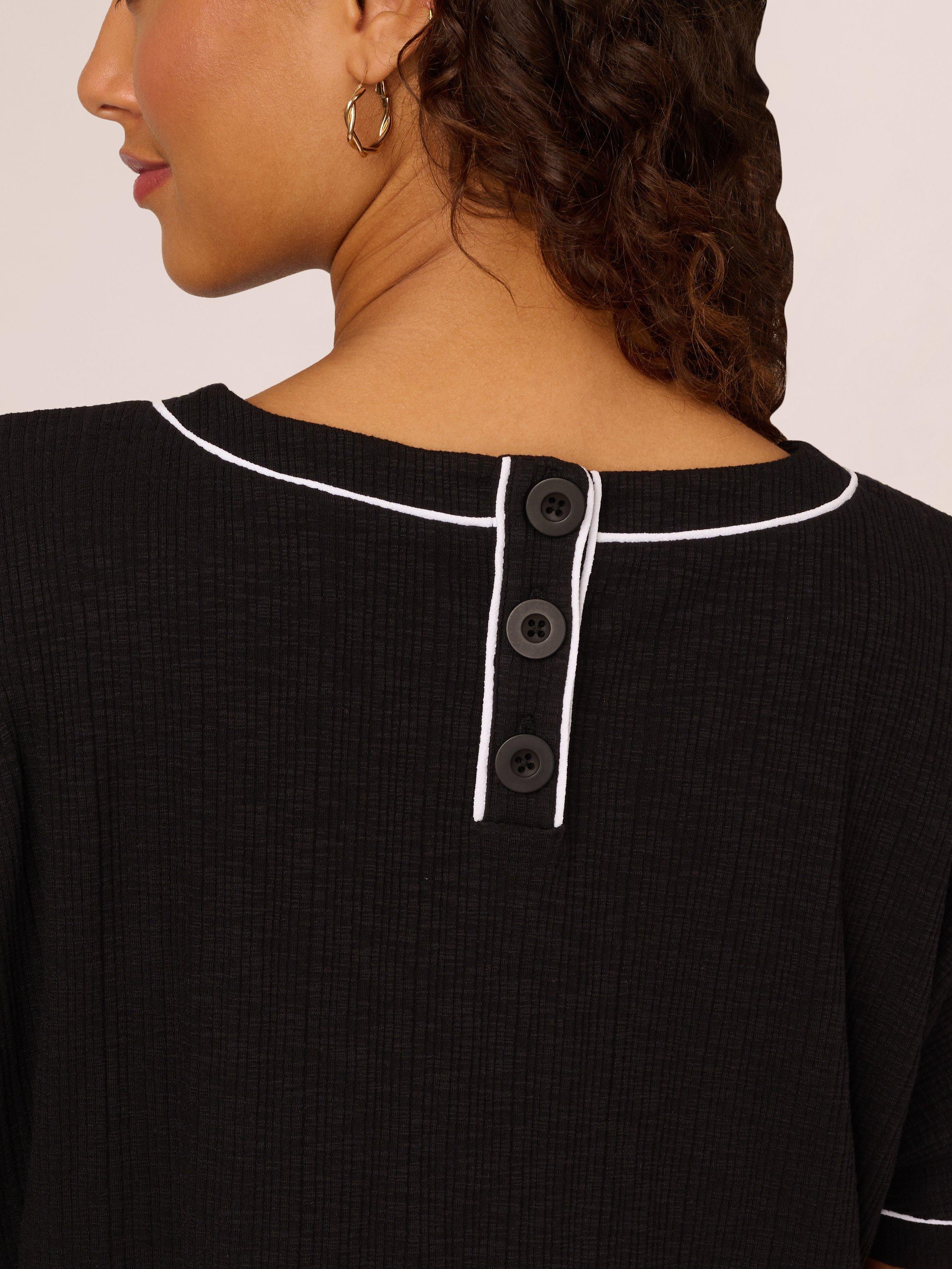 Product image 5 of 7, which shows Adrianna Papell Rib Knit Top, Black/White, L