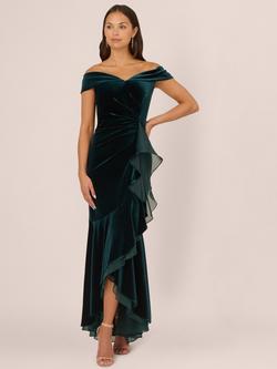 Adrianna Papell Velvet Off The Shoulder Maxi Dress, Dark Emerald, Dark Emerald