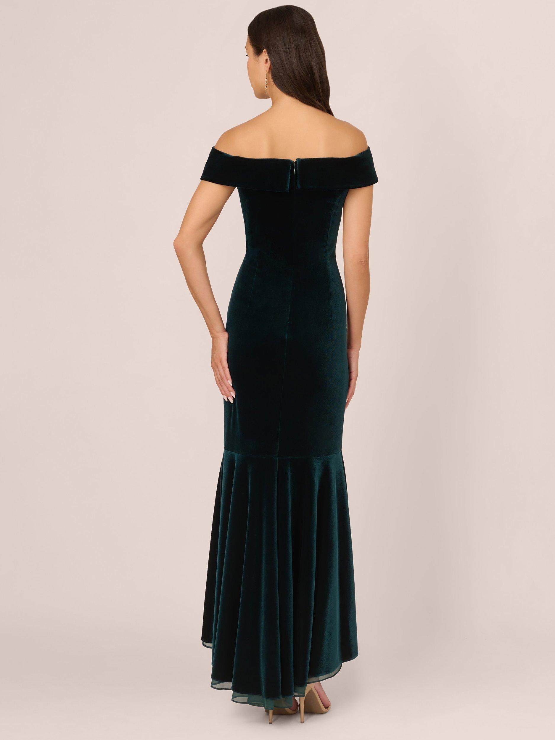 Product image 2 of 7, which shows Adrianna Papell Velvet Off The Shoulder Maxi Dress, Dark Emerald, 6
