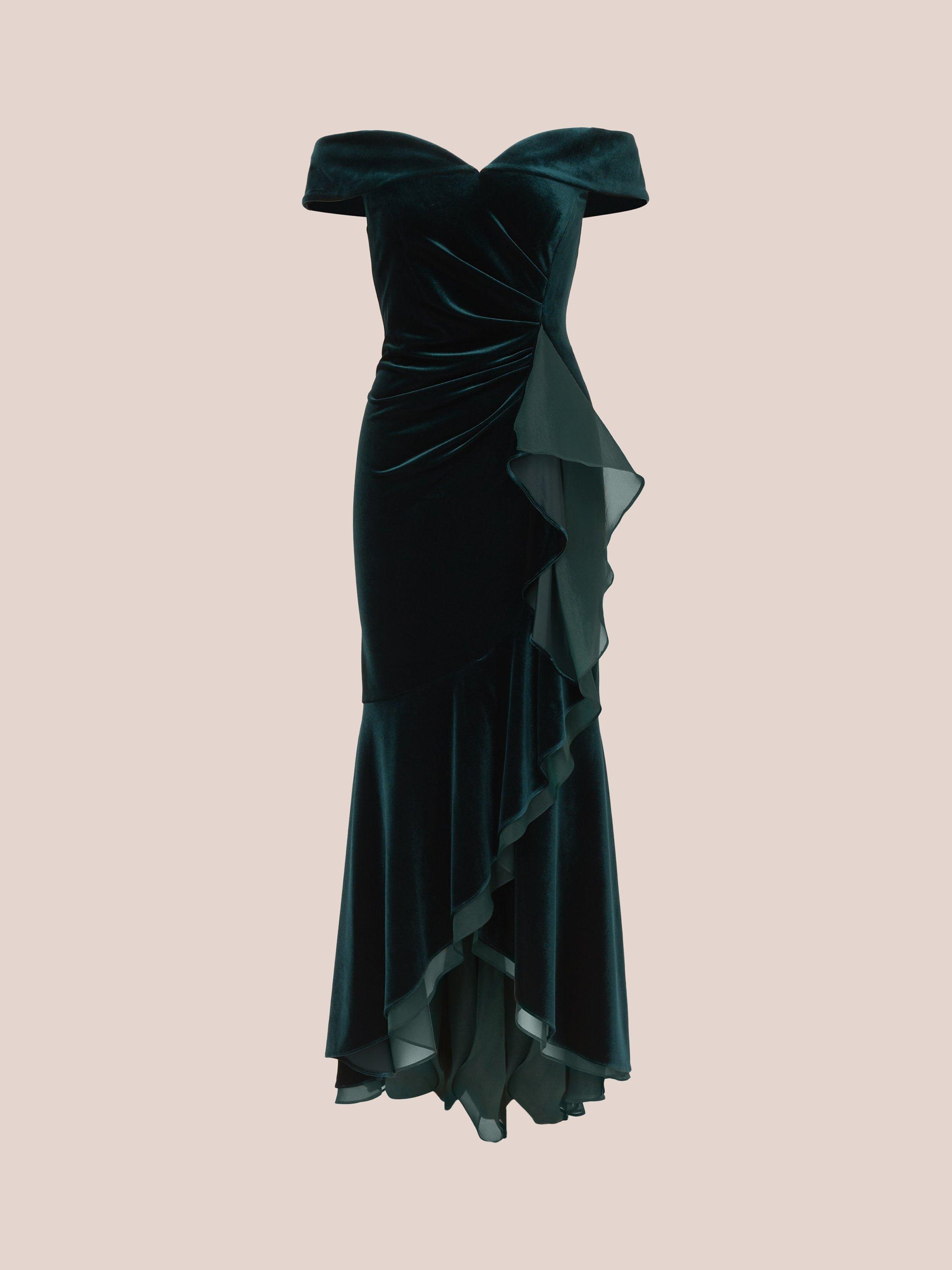 Product image 6 of 7, which shows Adrianna Papell Velvet Off The Shoulder Maxi Dress, Dark Emerald, 6