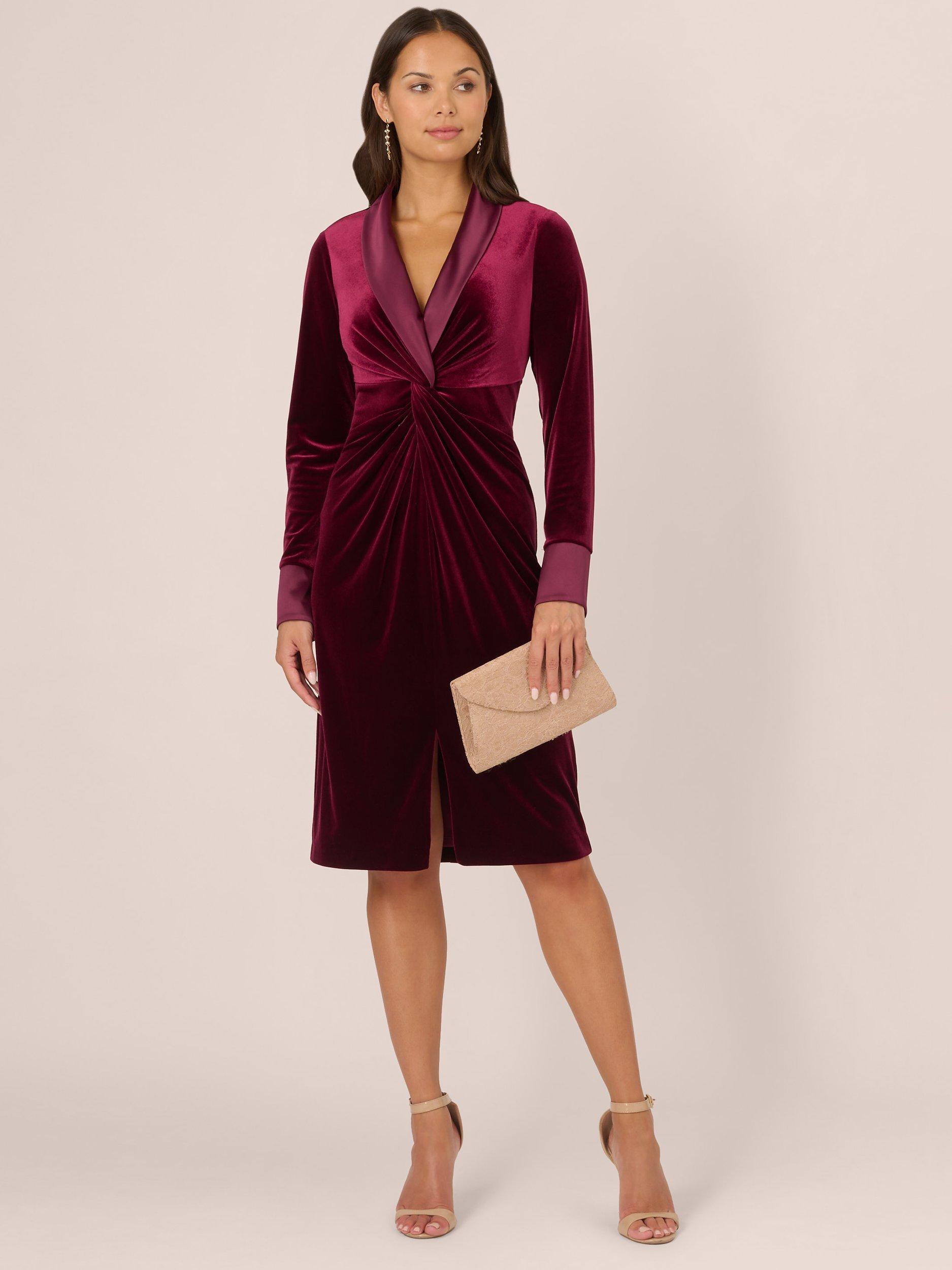 Adrianna Papell Velvet Tuxedo Dress Burgundy