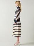 L.K.Bennett Tallis Stripe Pleated Shirt Dress, Navy/Ivory