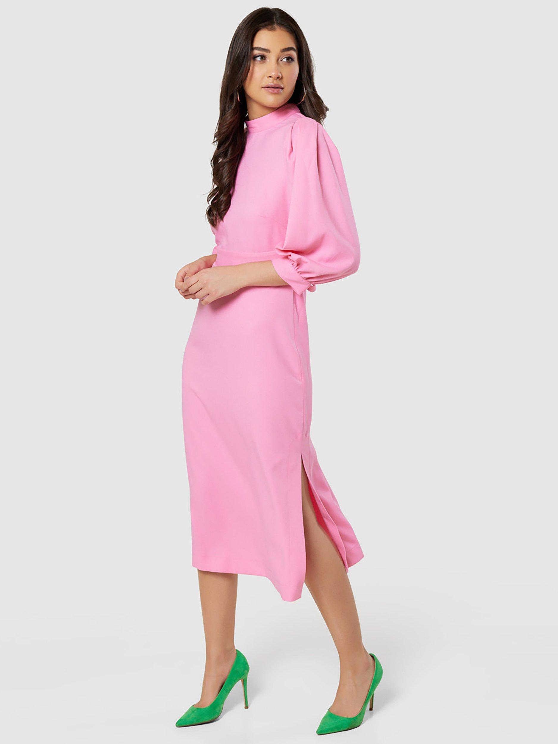 Closet London A Line Puff Sleeve Dress Soft Pink