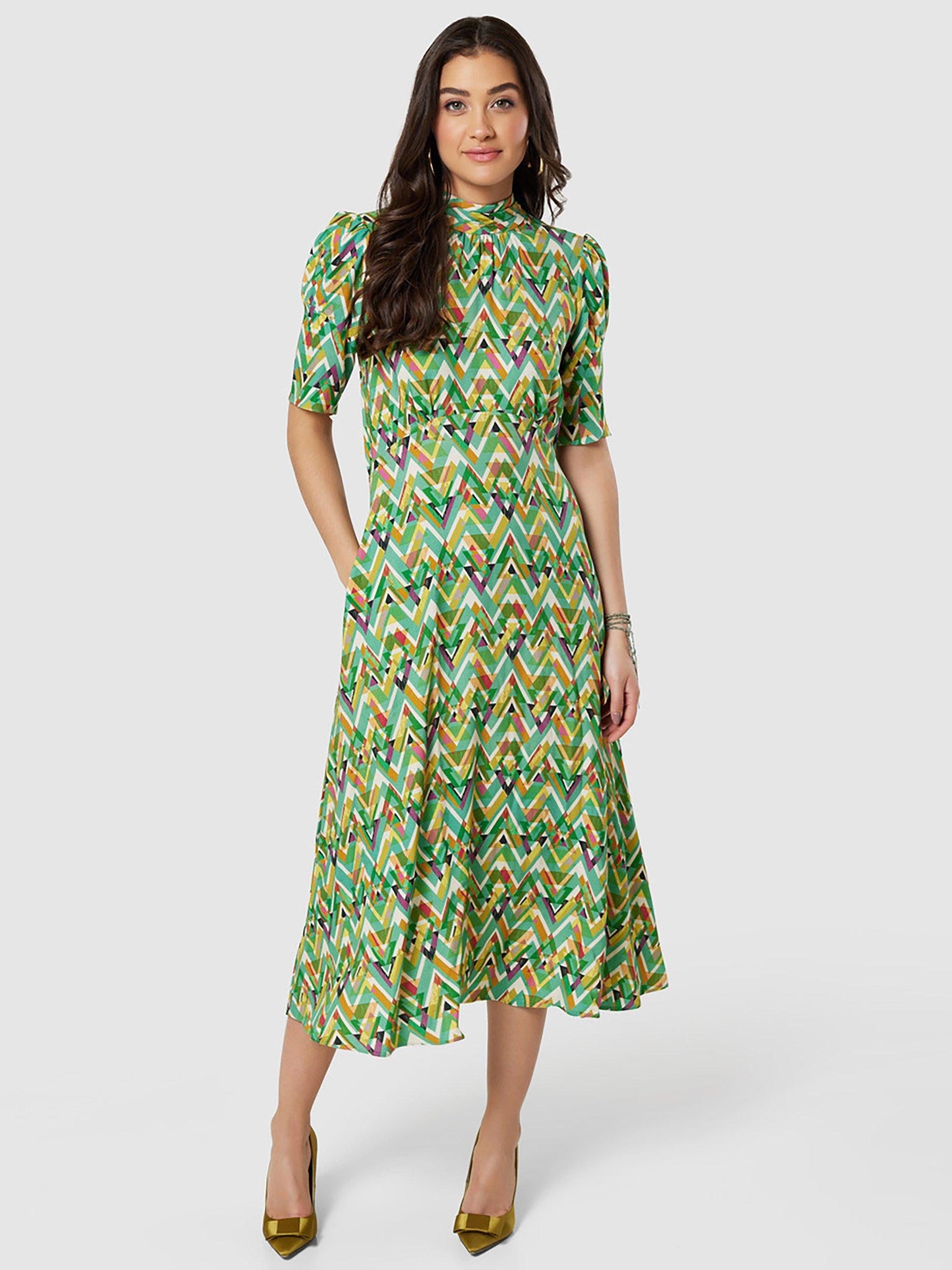 Closet London Print Tie Back Midi Dress, Green/Multi