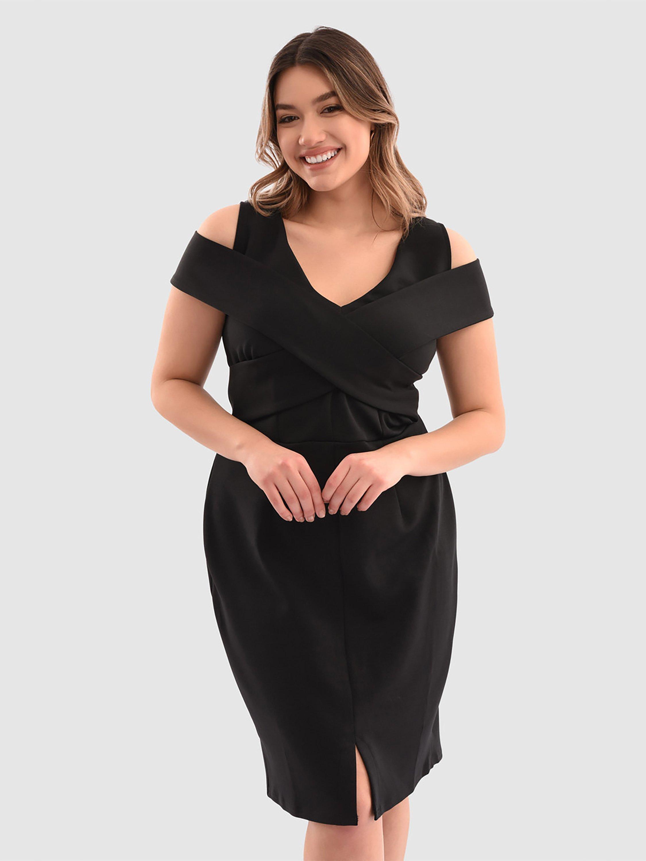 Product image 1 of 4, which shows Closet London Curves Bodycon Dress, Black, 12