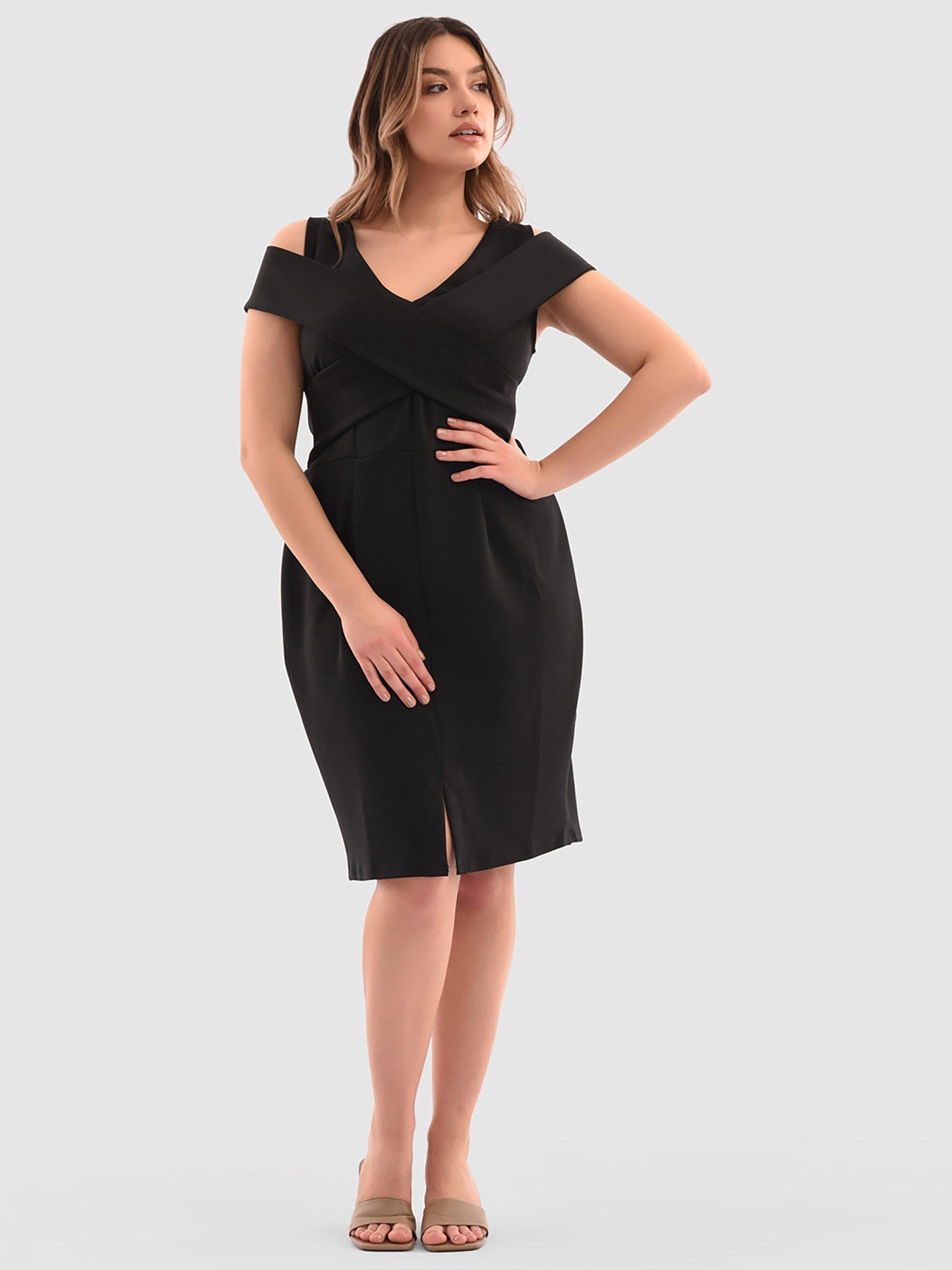 Product image 2 of 4, which shows Closet London Curves Bodycon Dress, Black, 12